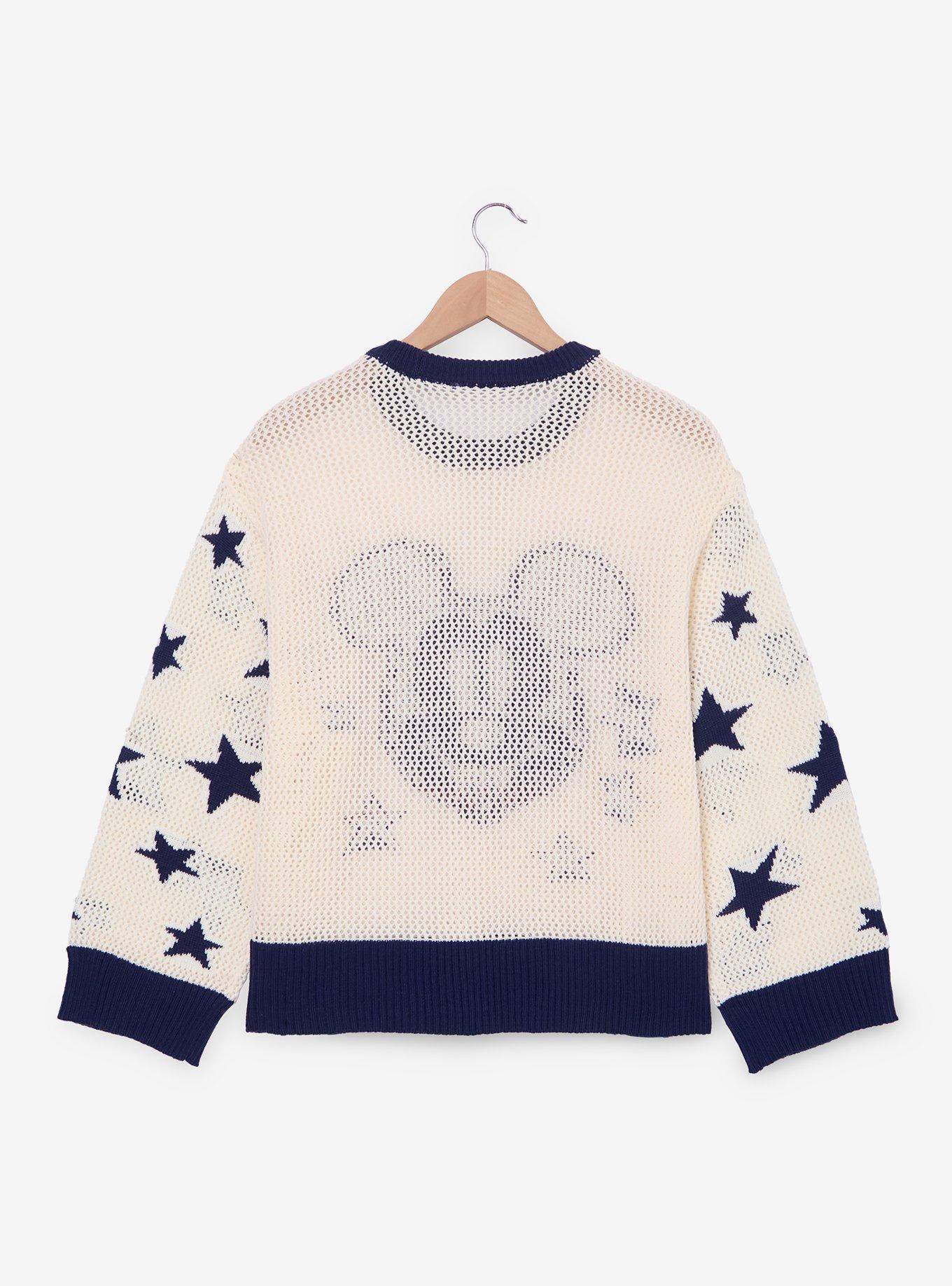 Disney Mickey Mouse Tonal Blue Open Knit Women's Plus Size Sweater - BoxLunch Exclusive, , hi-res