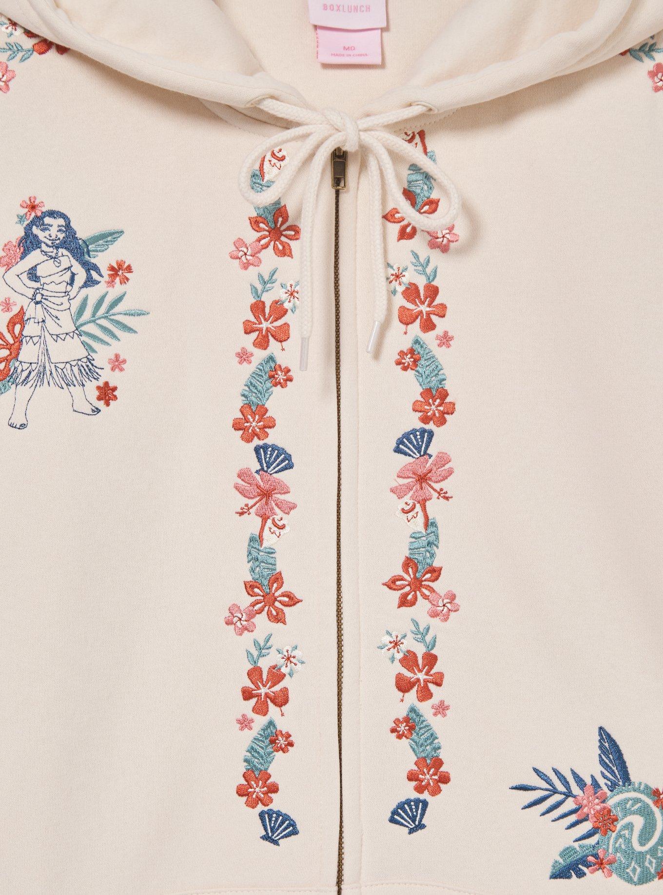 Disney Moana Floral Embroidered Zippered Hoodie - BoxLunch Exclusive, , hi-res