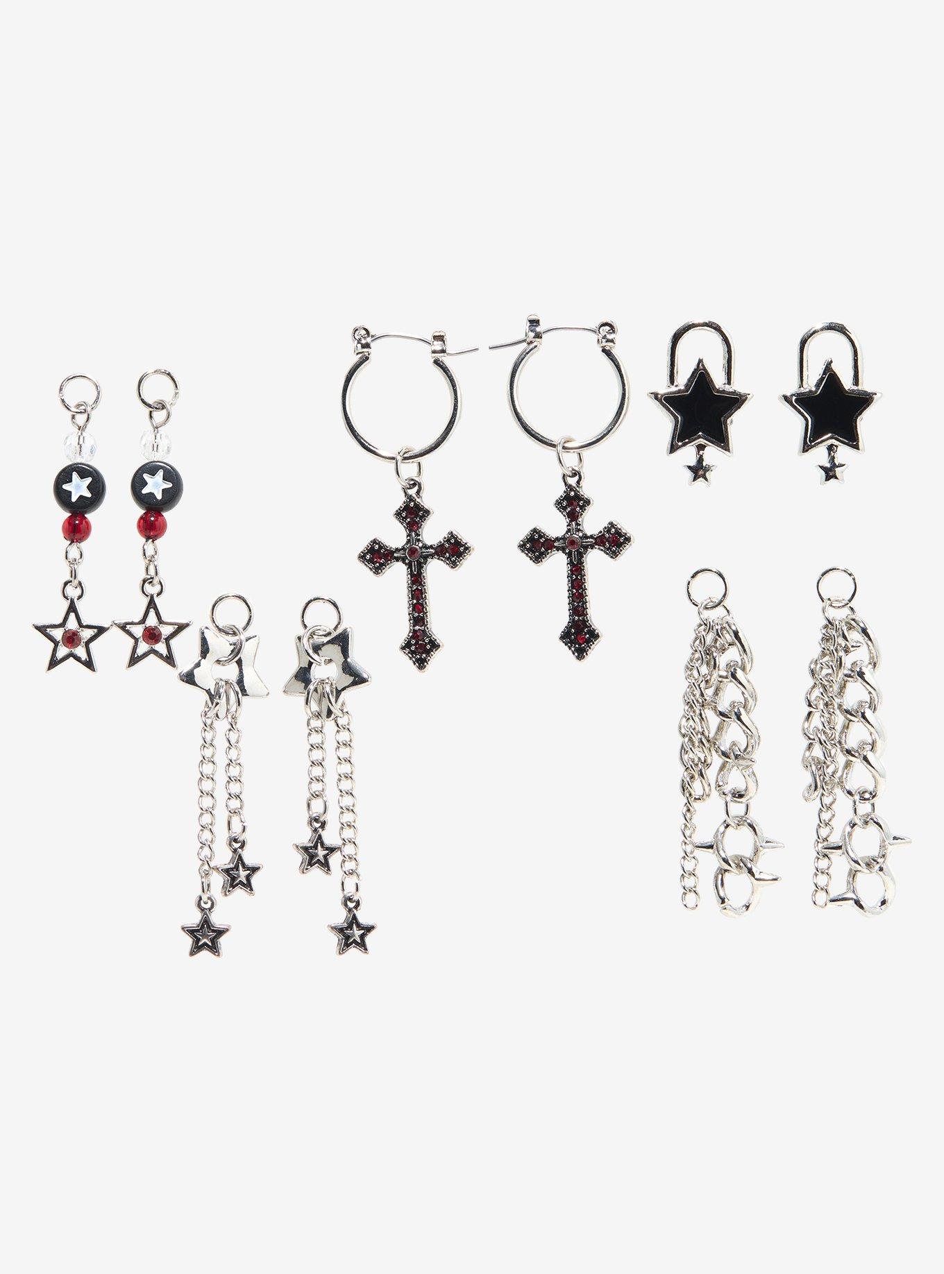 Social Collision Cross Star Interchangeable Charm Earring Set, , hi-res