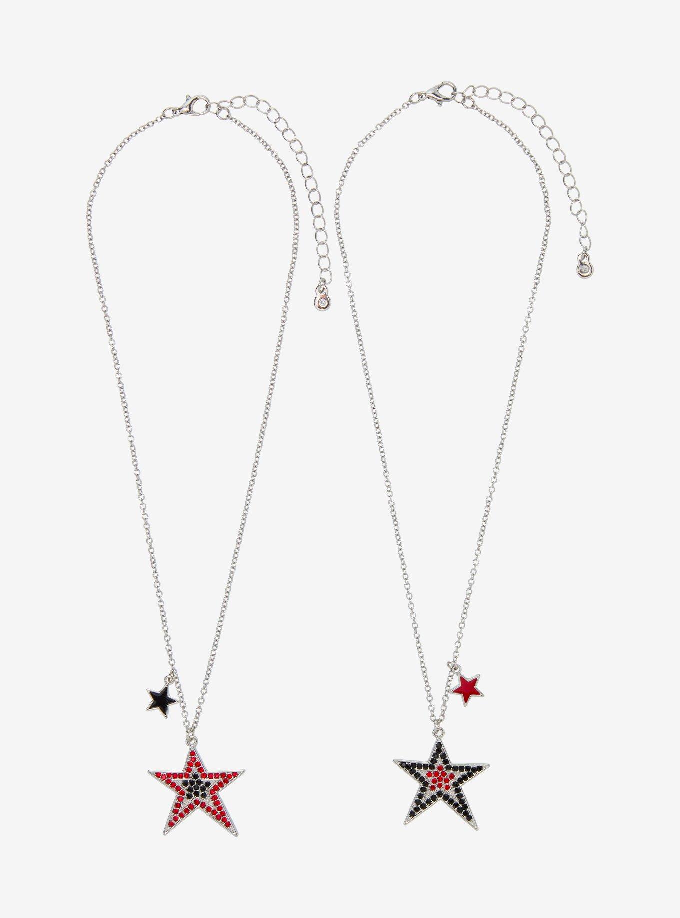 Social Collision Red & Black Bling Star Best Friend Necklace Set, , hi-res