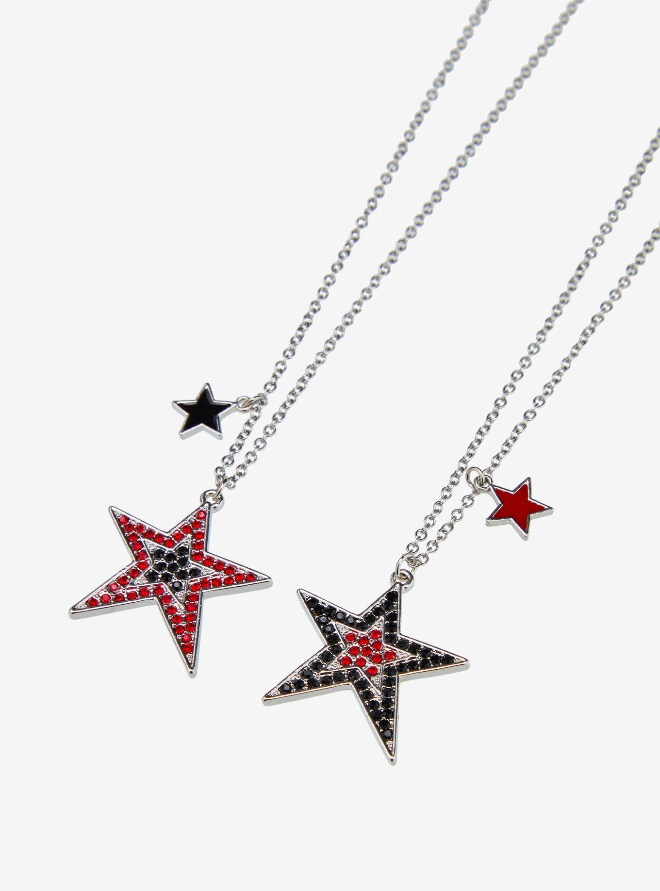 Social Collision Red & Black Bling Star Best Friend Necklace Set, , alternate