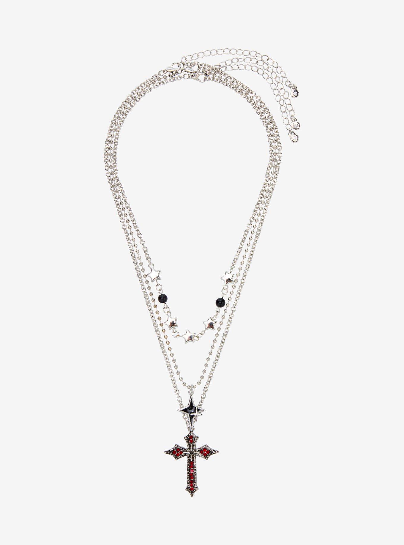 Social Collision Black & Red Star Cross Necklace Set, , hi-res