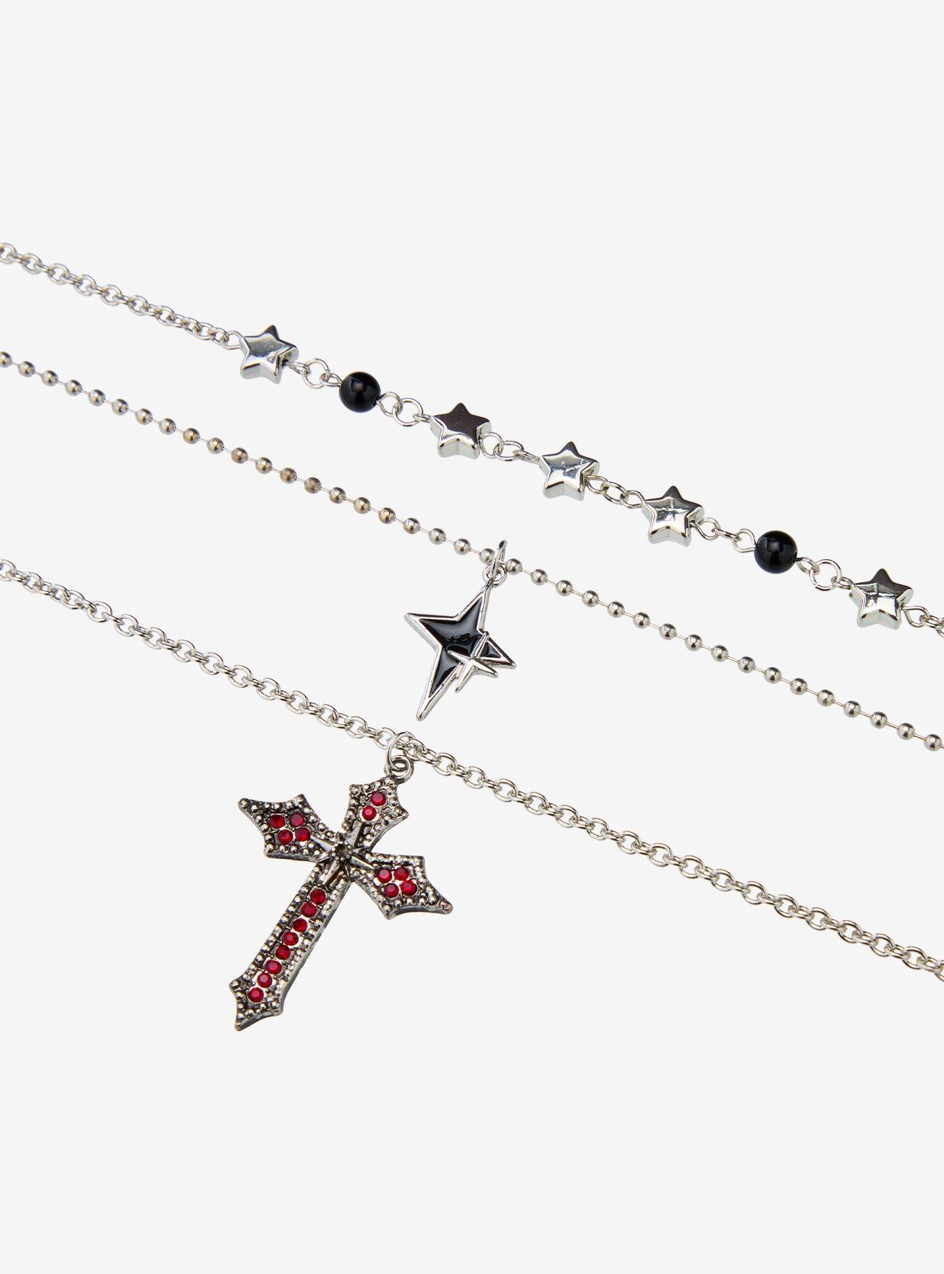 Social Collision Black & Red Star Cross Necklace Set, , alternate