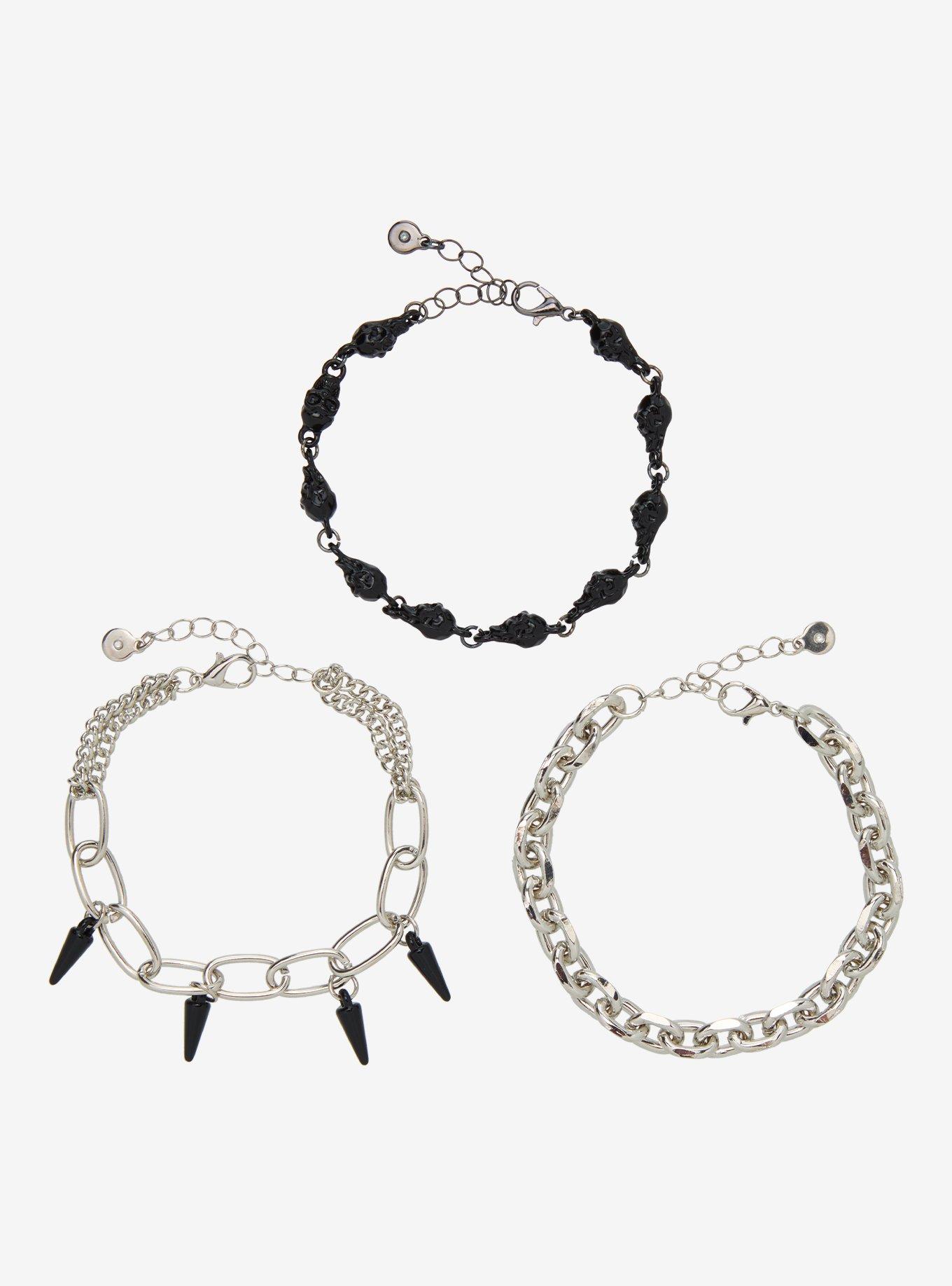 Social Collision Skull Spike Chain Bracelet Set, , hi-res