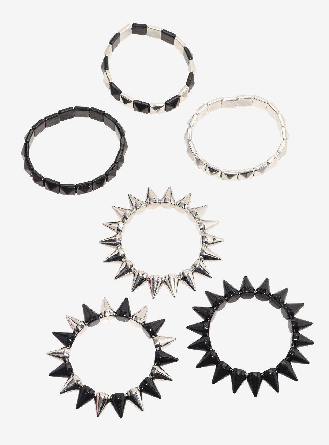Pyramid Stud Spike Bracelet Set, , hi-res
