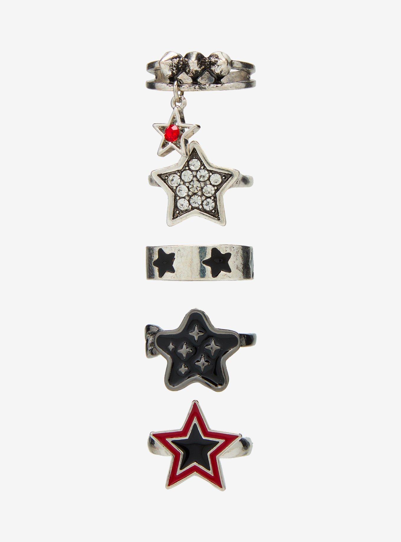 Social Collision Red Star Rhinestone Ring Set, , hi-res