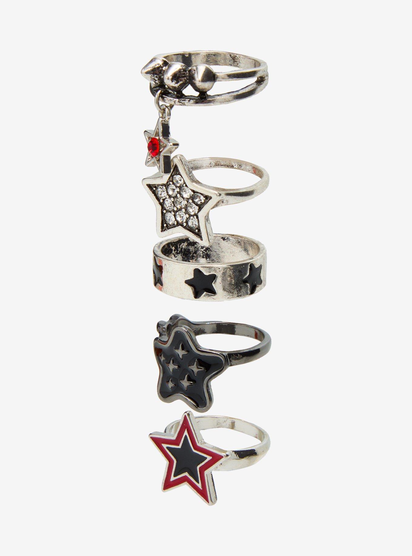 Social Collision Red Star Rhinestone Ring Set, , alternate