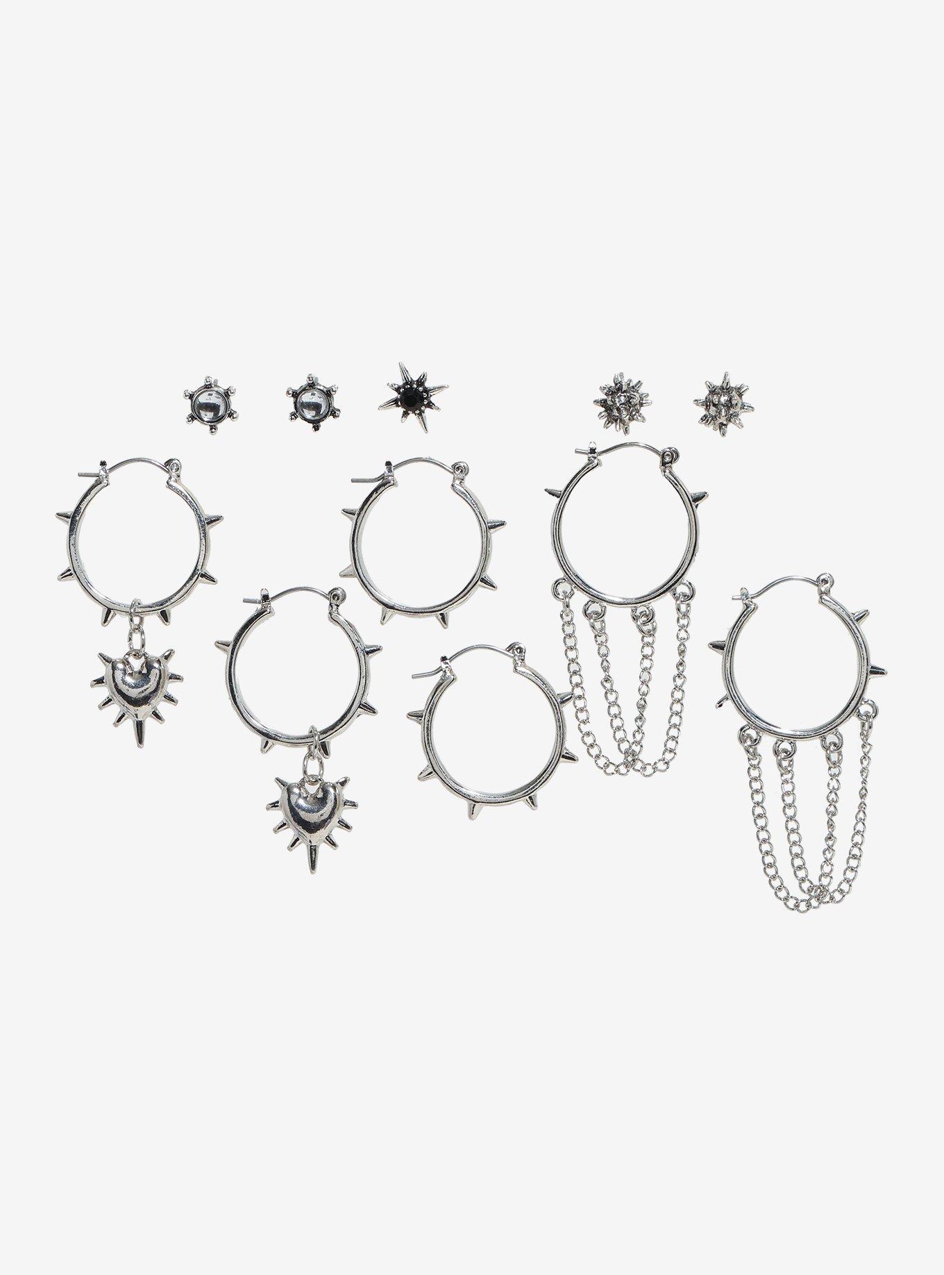 Gem Cluster Spiky Hoop Earring Set, , hi-res
