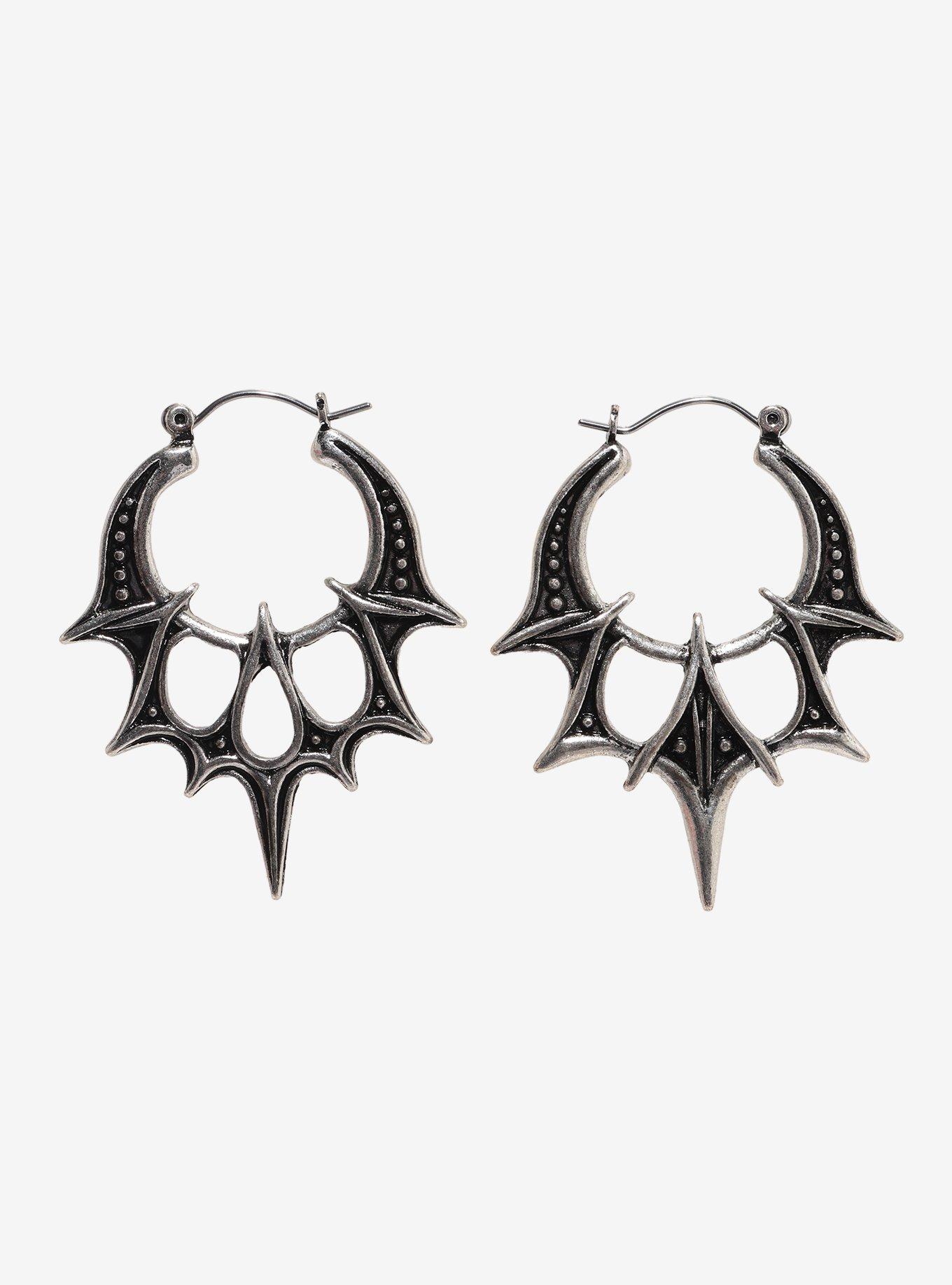 Black Spike Hoop Earrings, , hi-res