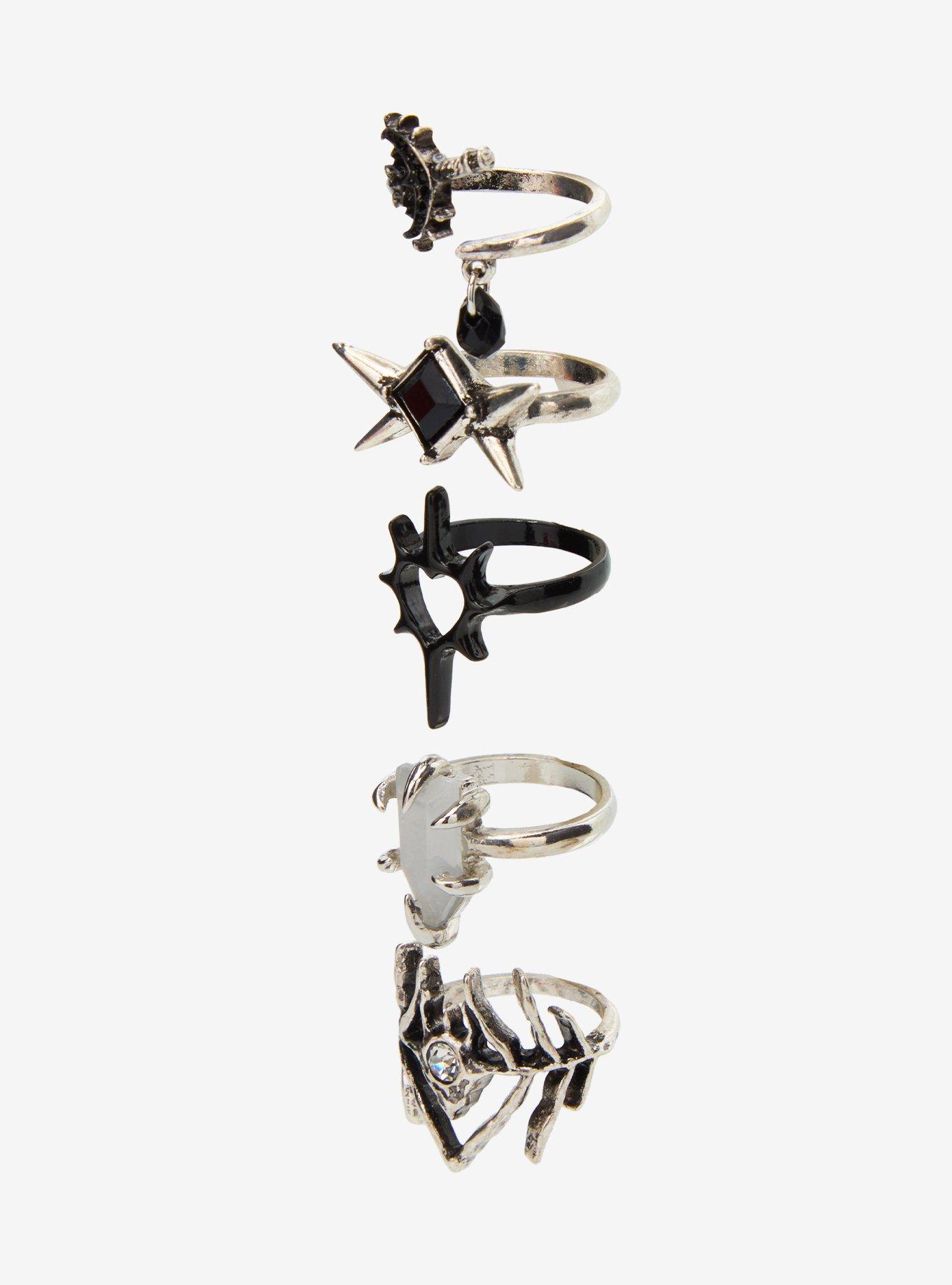 Gothic Heart Dagger Spike Ring Set, , alternate