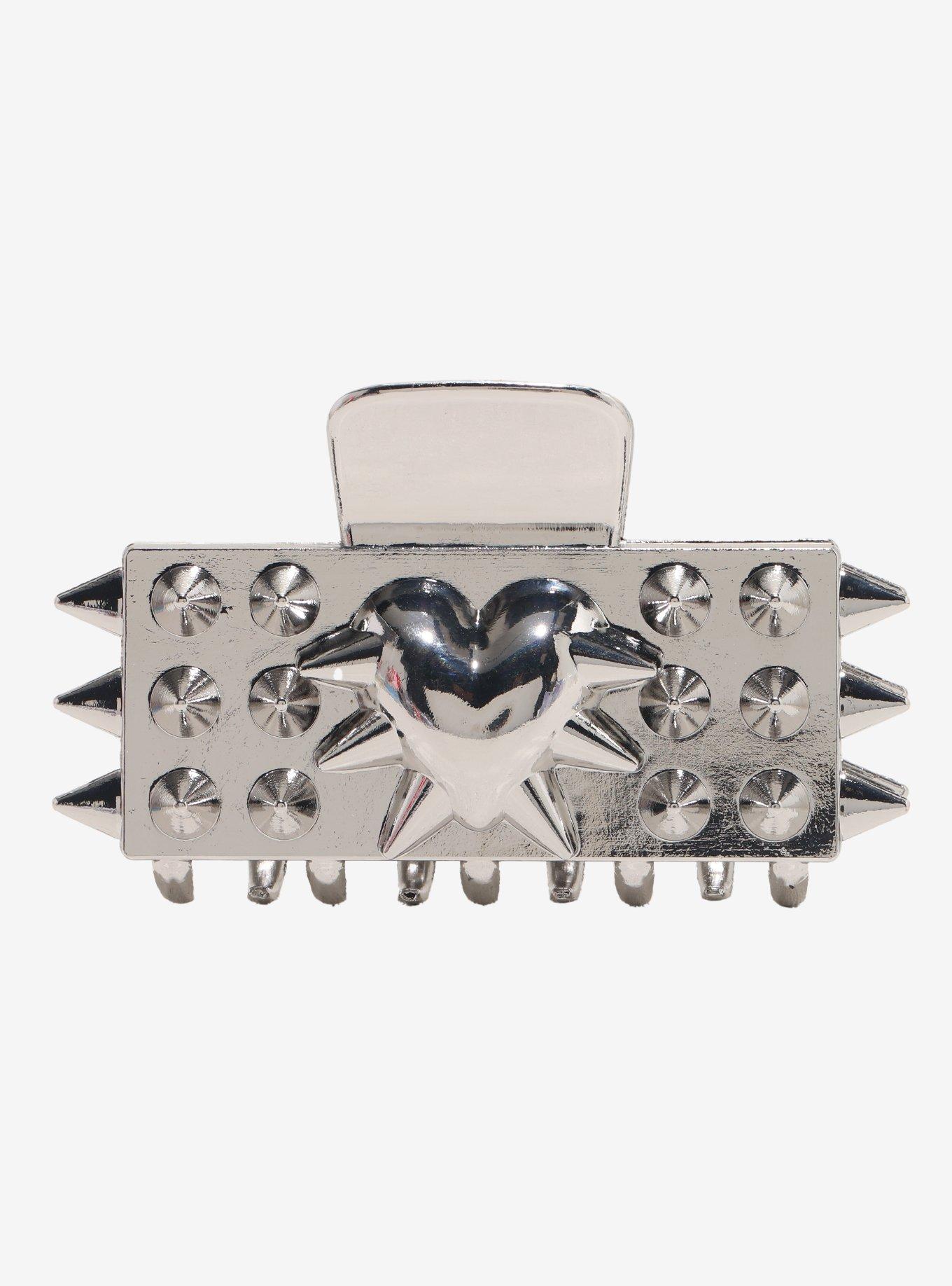 Silver Spike Heart Claw Hair Clip, , hi-res