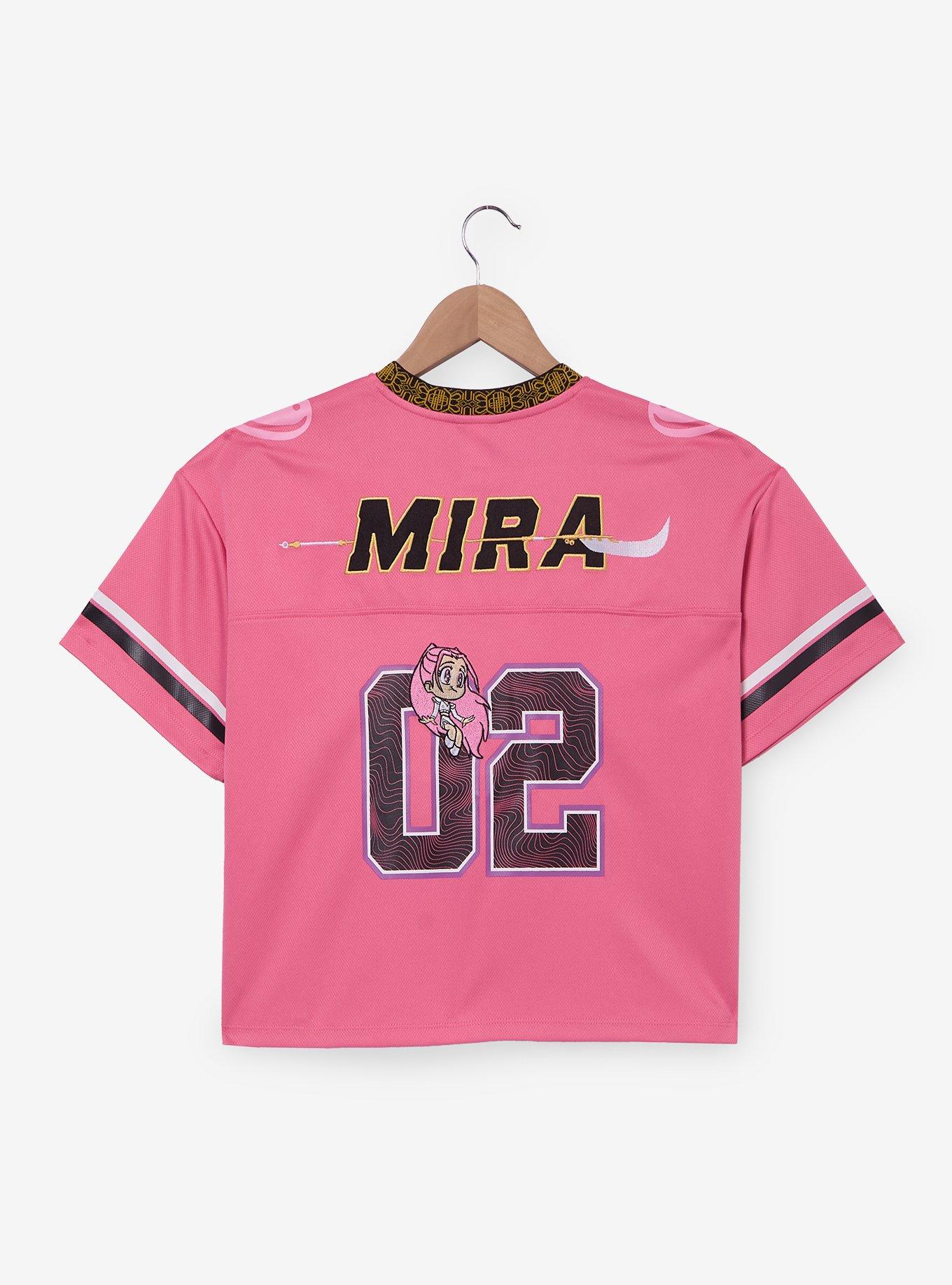 KPop Demon Hunters Mira Women's Cropped Football Jersey - BoxLunch Exclusive, PINK, alternate