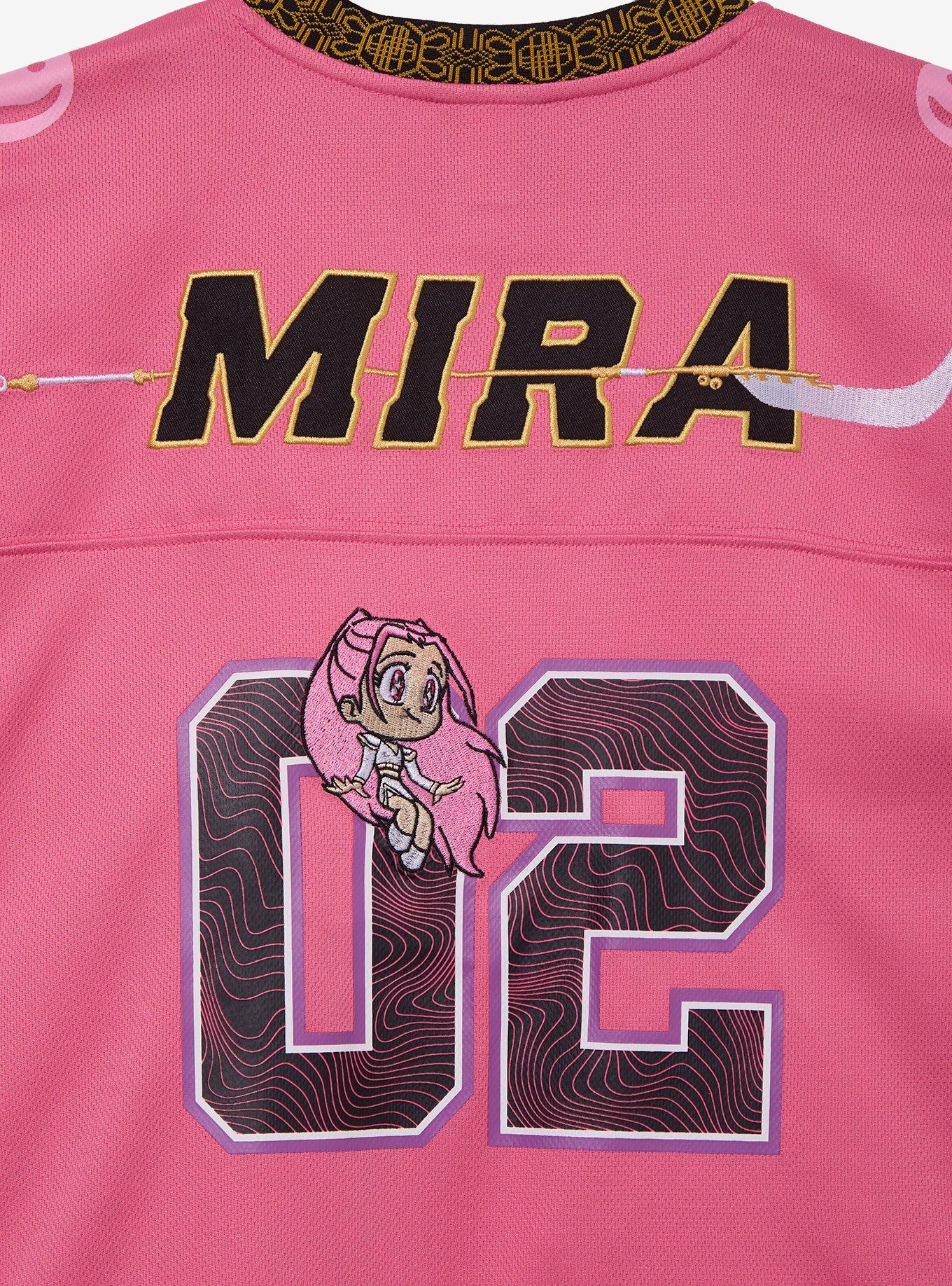 KPop Demon Hunters Mira Women's Cropped Football Jersey - BoxLunch Exclusive, PINK, alternate