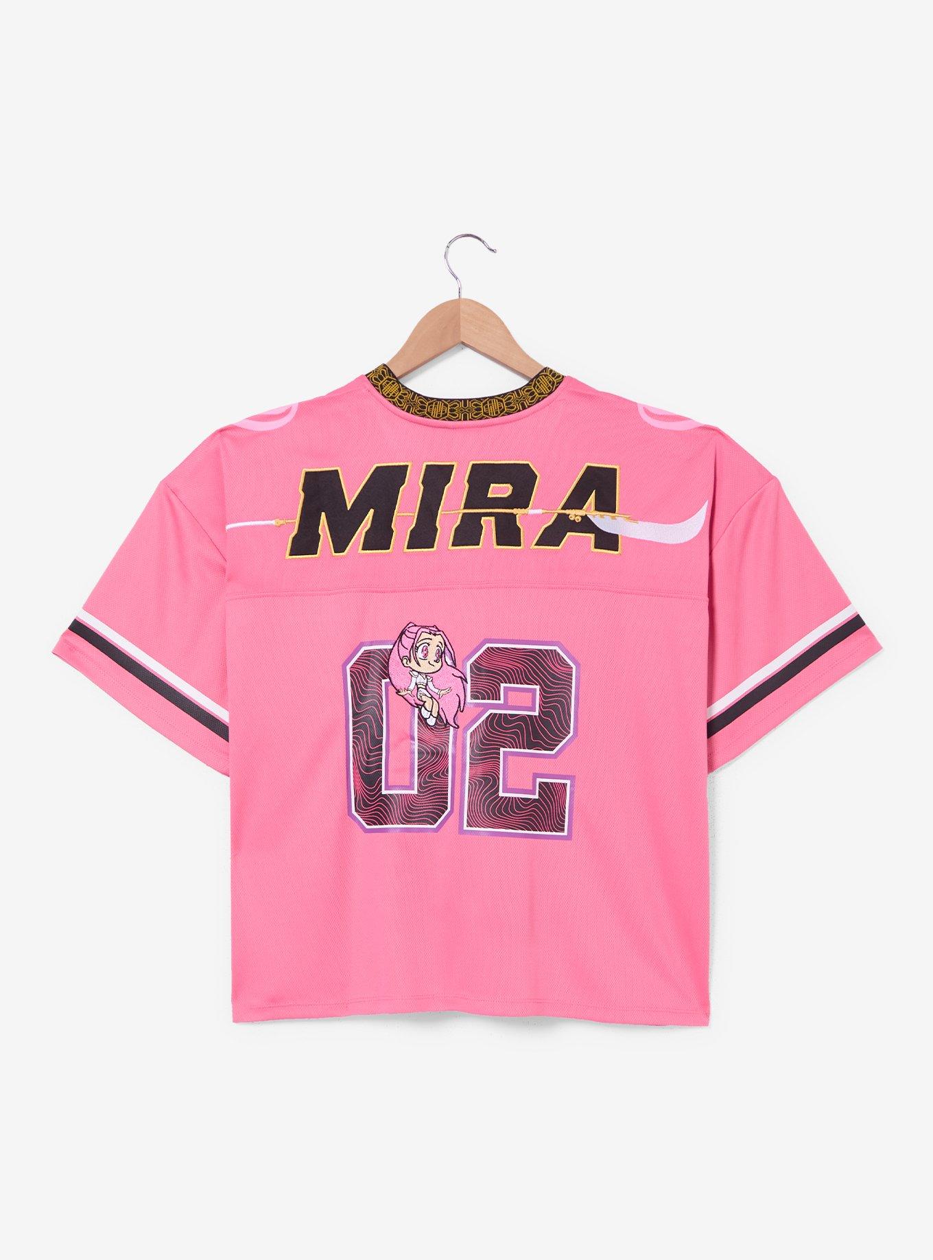 KPop Demon Hunters Mira Women's Plus Size Cropped Football Jersey - BoxLunch Exclusive, PURPLE, alternate