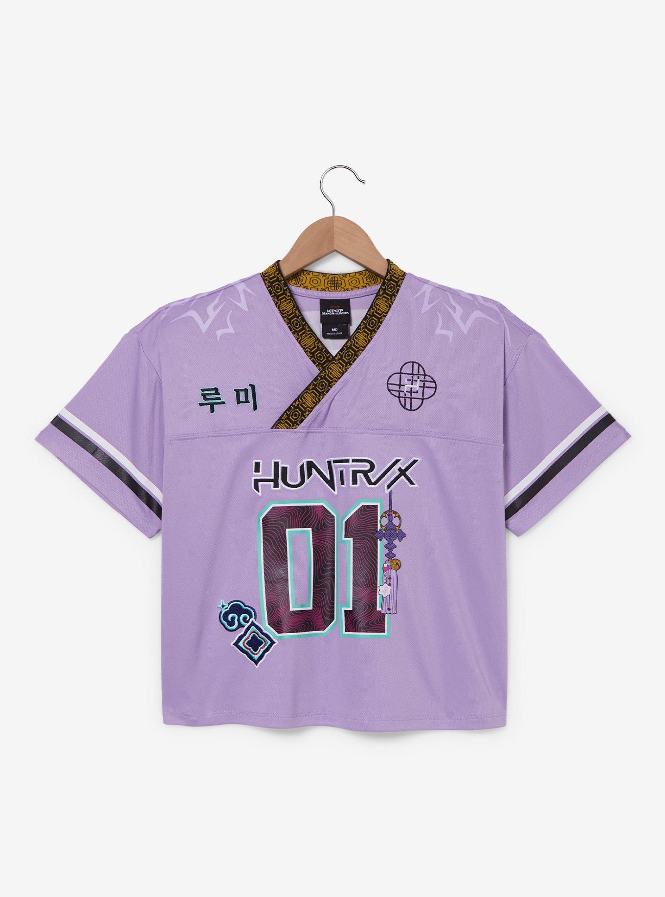 KPop Demon Hunters Rumi Women's Cropped Football Jersey &mdash; BoxLunch Exclusive, PURPLE, alternate