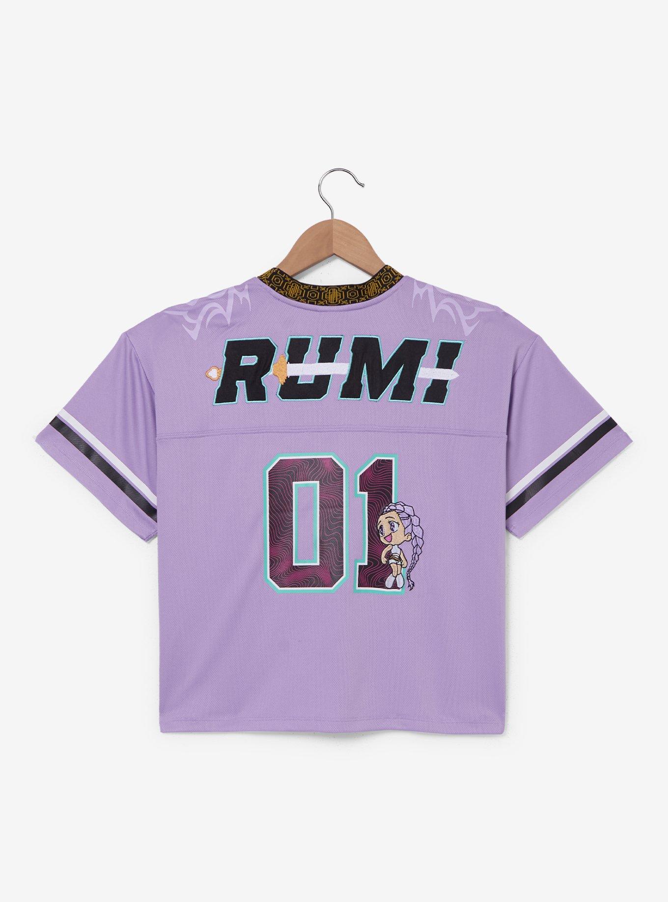 KPop Demon Hunters Rumi Women's Cropped Football Jersey &mdash; BoxLunch Exclusive, PURPLE, alternate