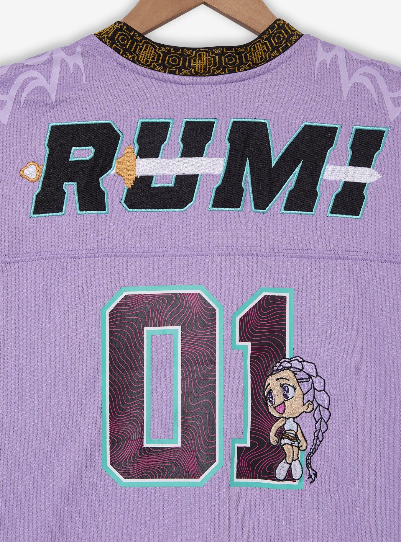 KPop Demon Hunters Rumi Women's Cropped Football Jersey &mdash; BoxLunch Exclusive, PURPLE, alternate