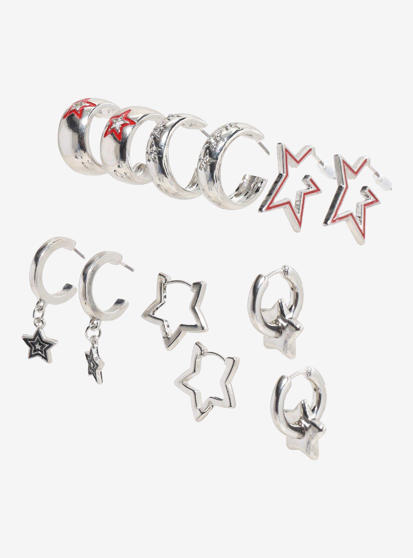 Social Collision Black & Red Star Hoop Earring Set, , hi-res