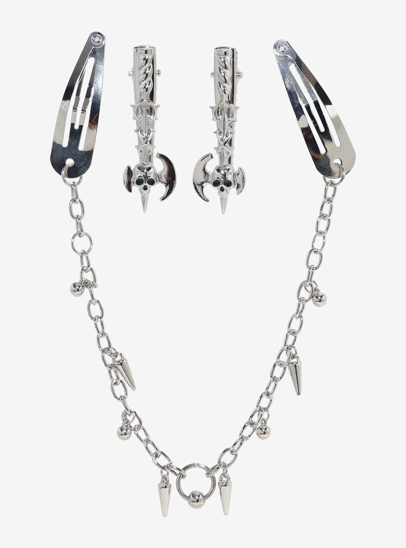 Skull Axe Chain Hair Clip Set, , hi-res