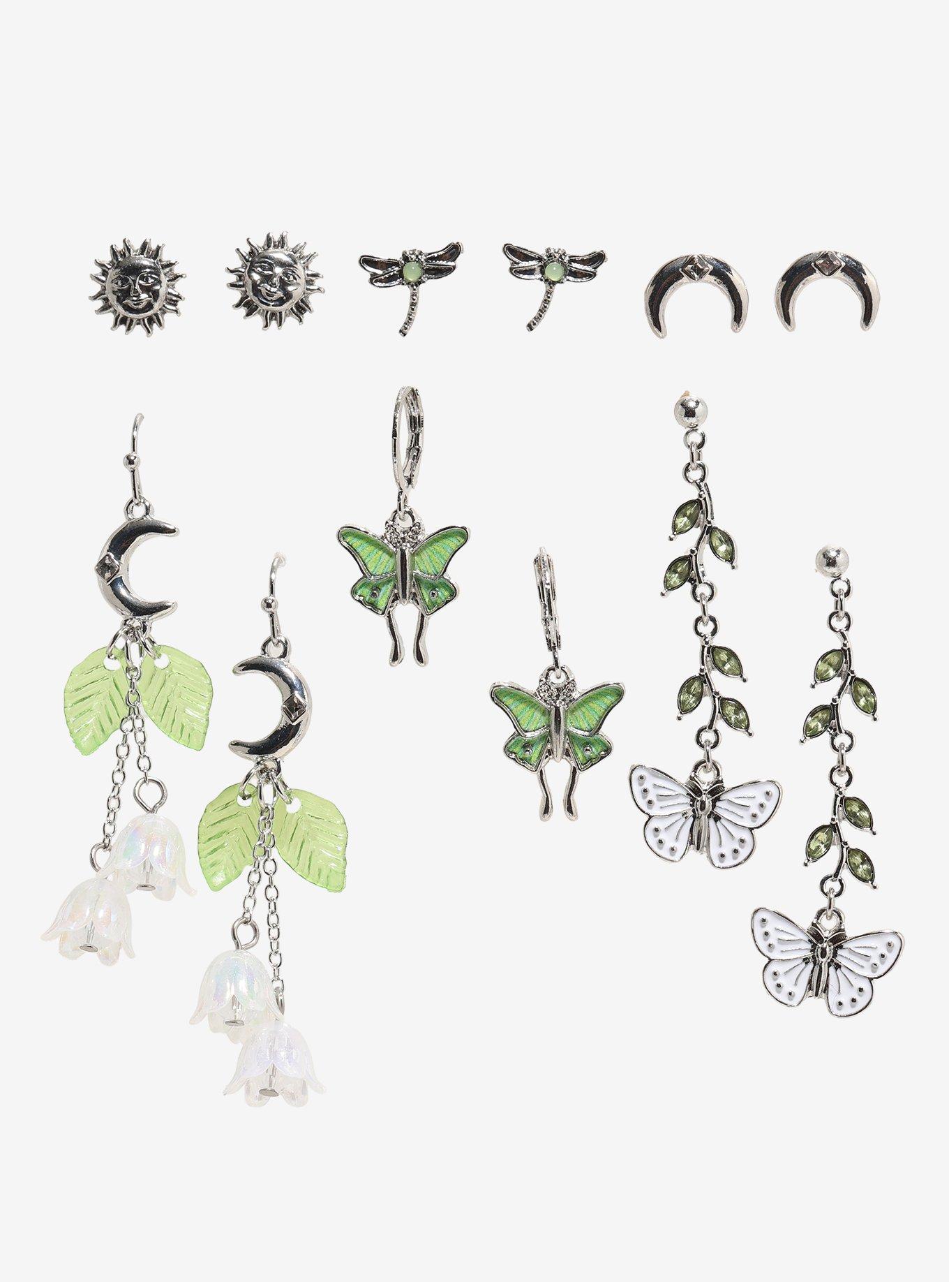 Thorn & Fable Green Moth Lunar Earring Set, , hi-res