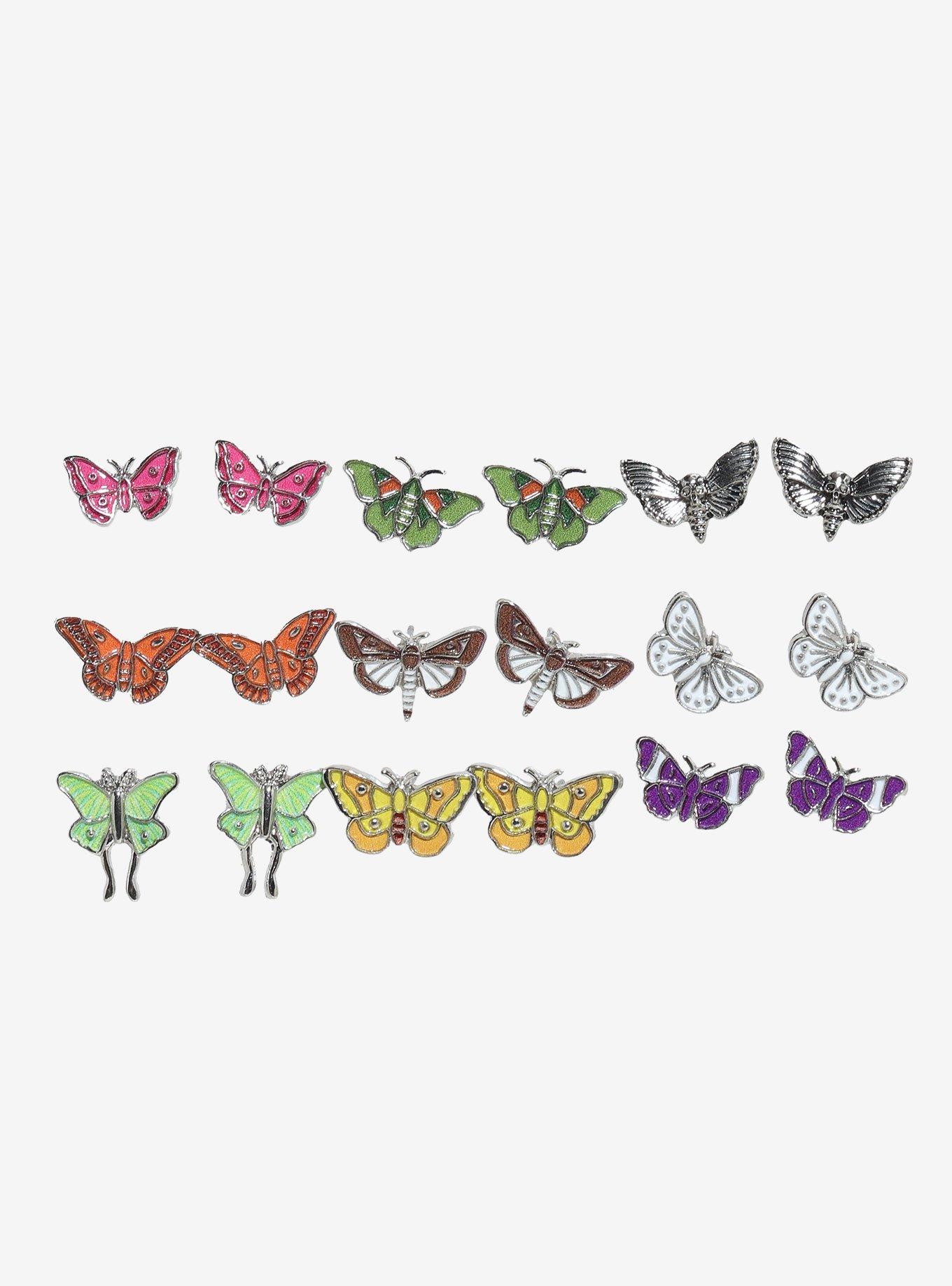 Thorn & Fable Colorful Moths Stud Earring Set, , hi-res