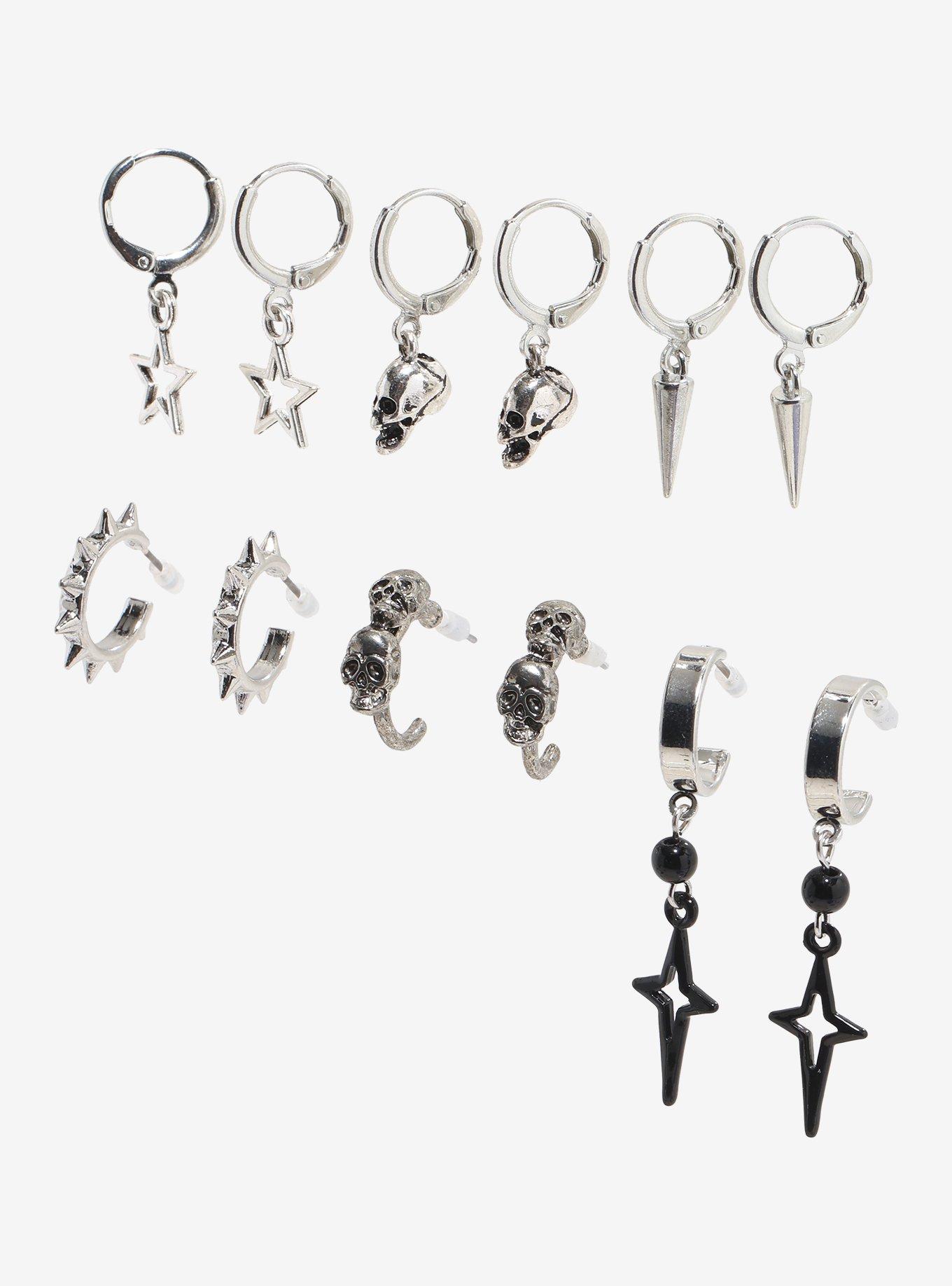 Social Collision Star Skull Spike Huggie Hoop Set, , hi-res