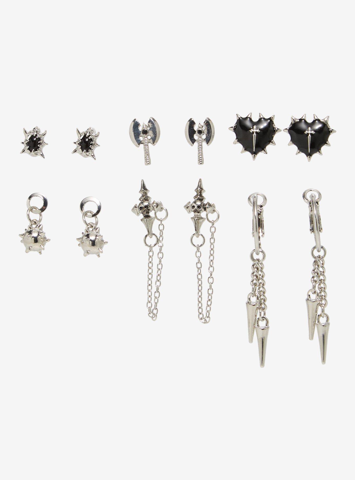 Axe Spiked Ball Heart Earring Set, , hi-res