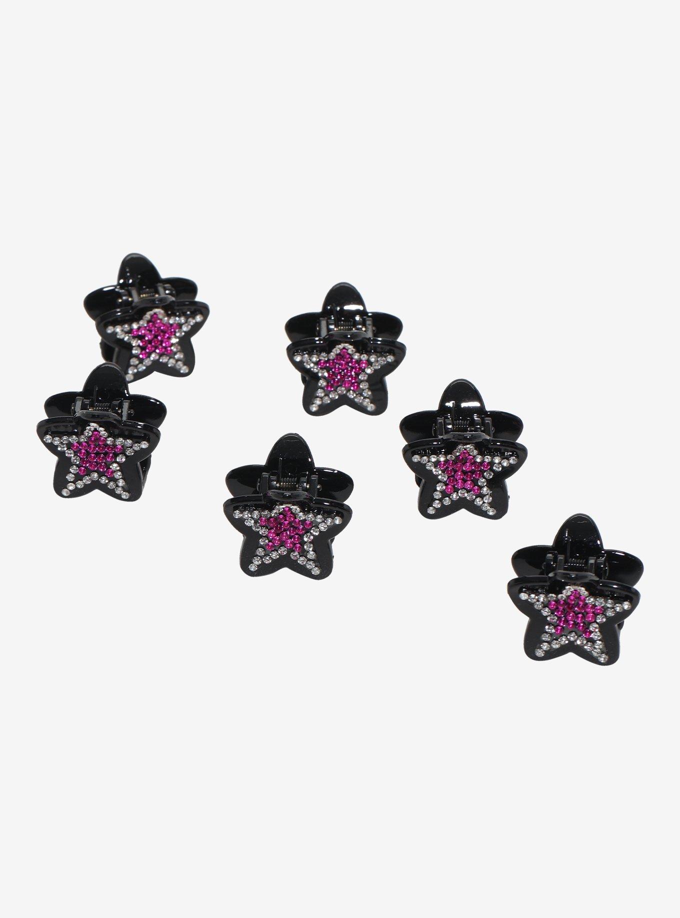 Black & Pink Rhinestone Star Hair Clip Set, , hi-res