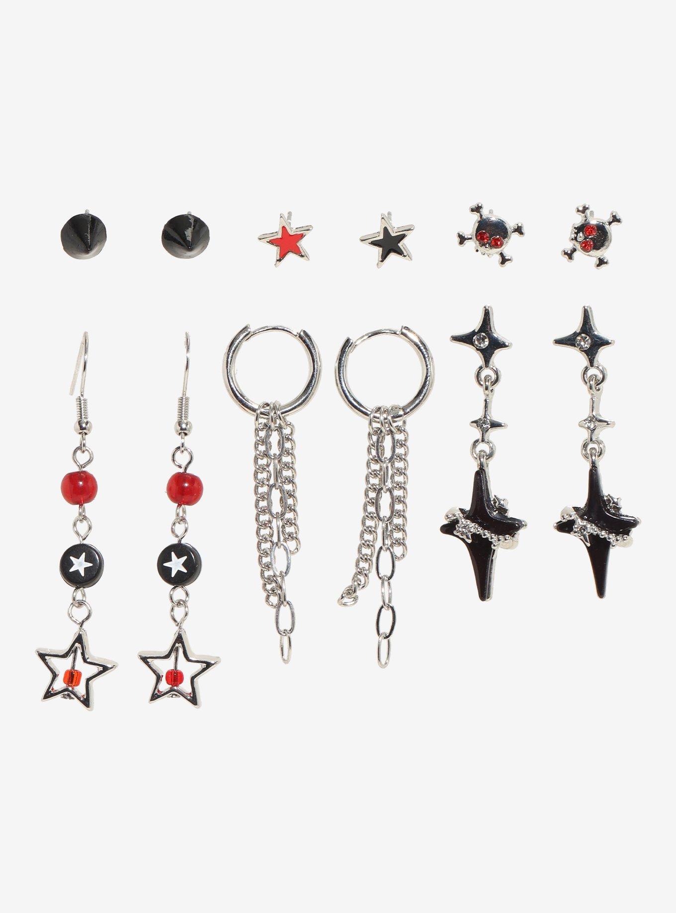 Social Collision Punk Star Skull Earring Set, , hi-res