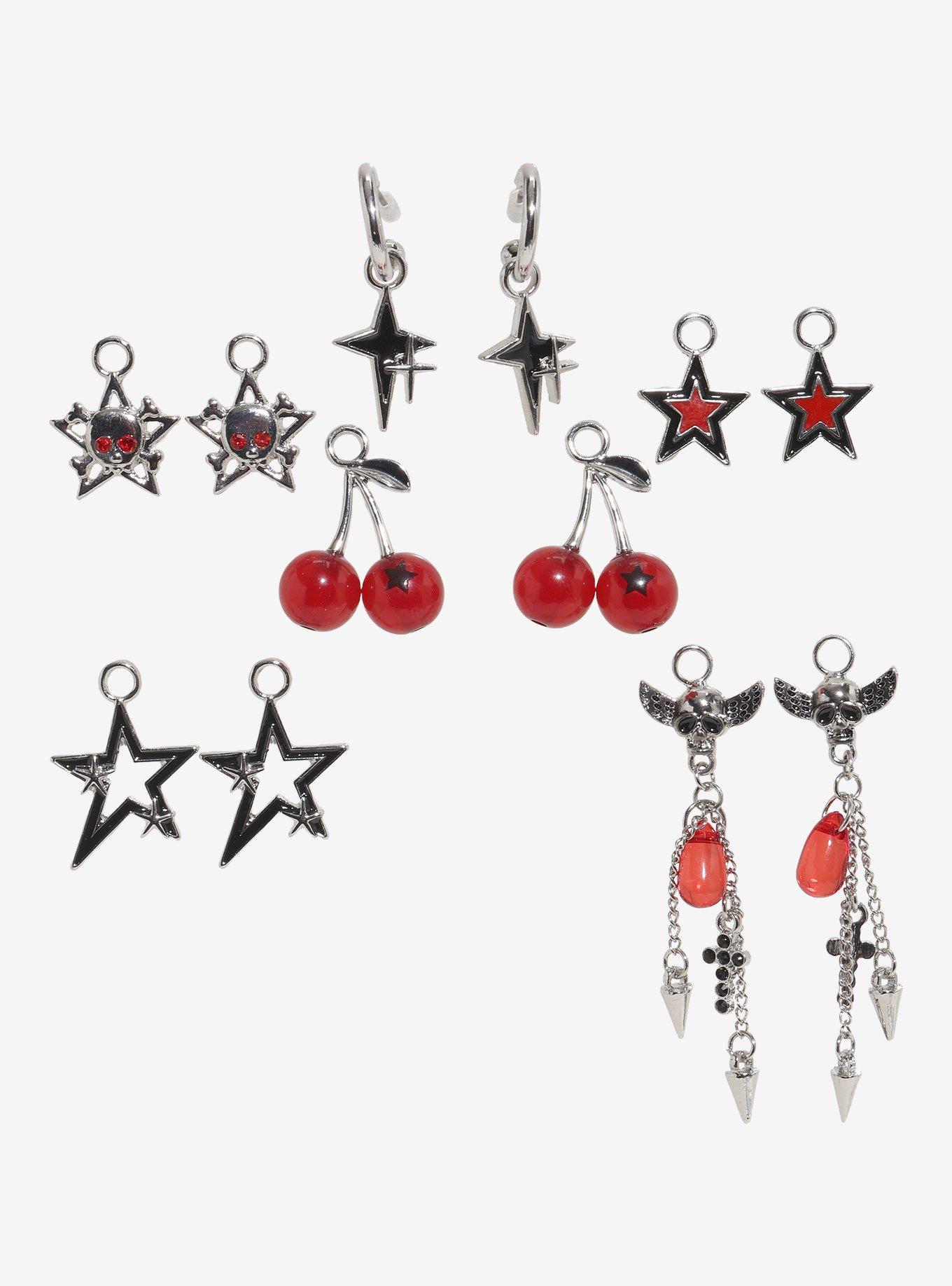 Social Collision Star Cherry Skull Interchangeable Hoop Earring Set, , hi-res