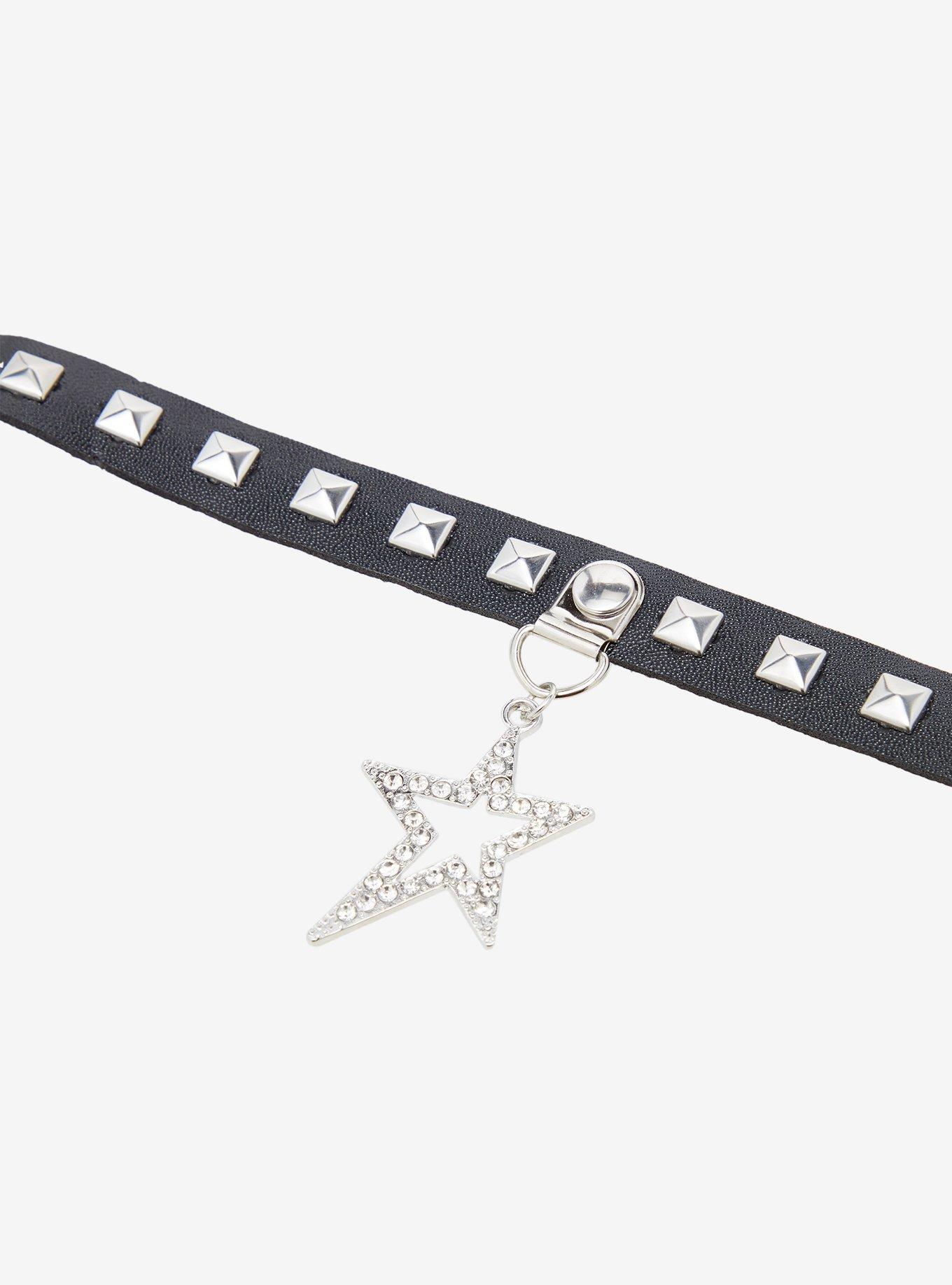 Social Collision Bling Star Stud Faux Leather Choker, , alternate