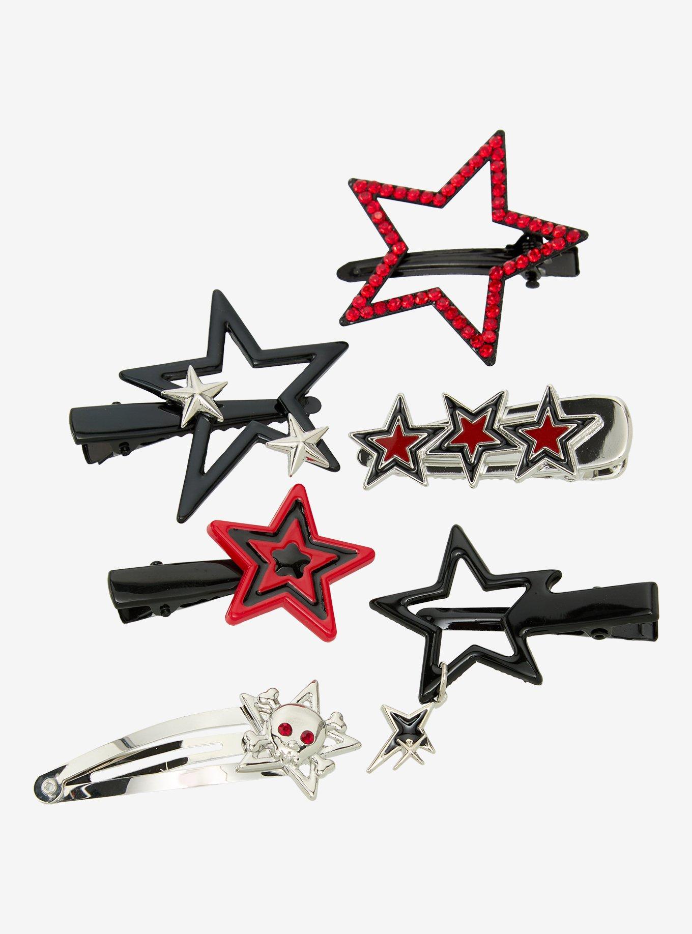 Social Collision Black & Red Star Hair Clip Set, , hi-res