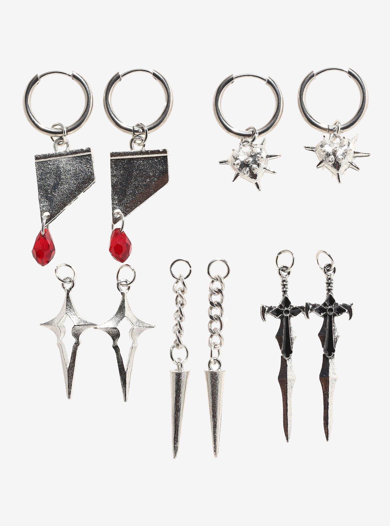 Medieval Weapons Interchangeable Charm Huggie Hoop Set, , hi-res