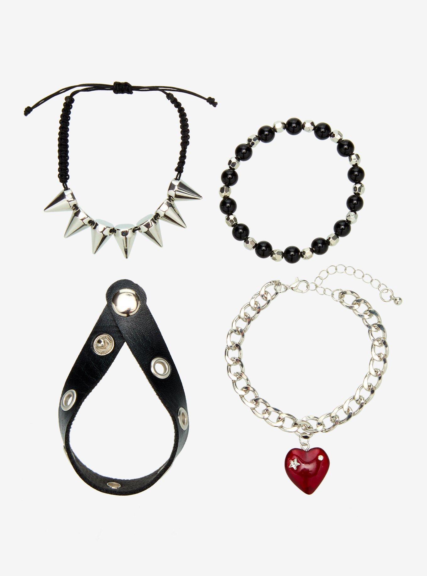 Social Collision Spike Bubble Heart Bracelet Set, , hi-res