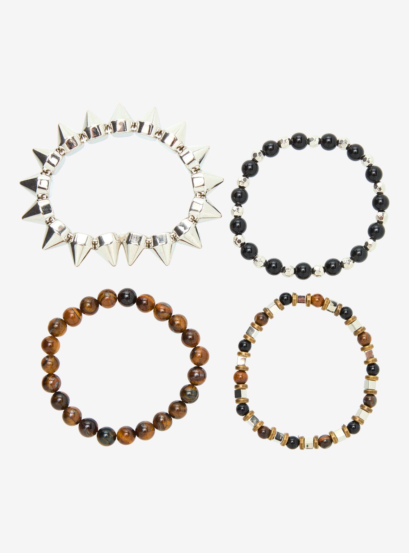 Silver Spike Tiger's Eye Bead Bracelet Set, , hi-res