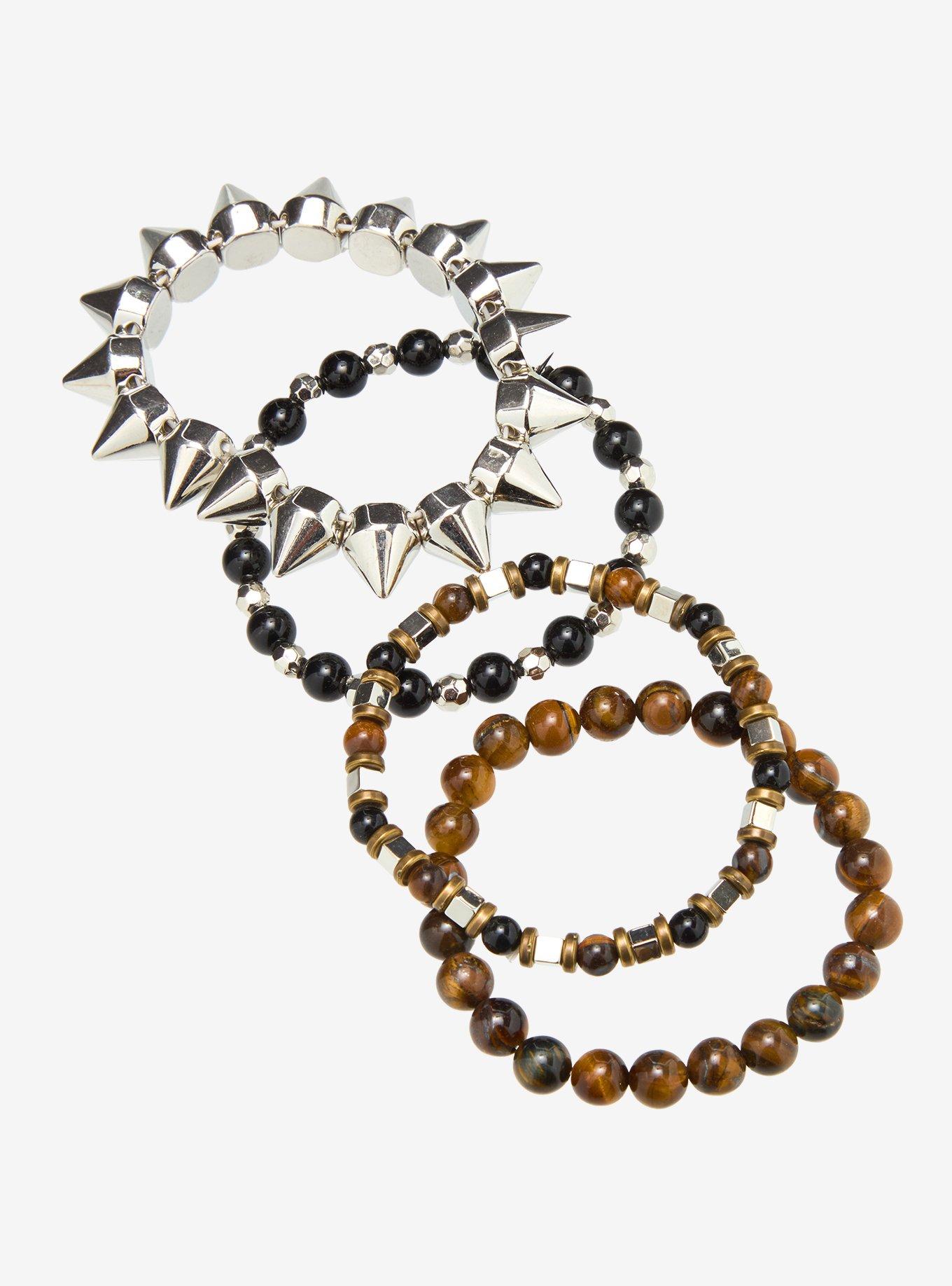 Silver Spike Tiger's Eye Bead Bracelet Set, , alternate