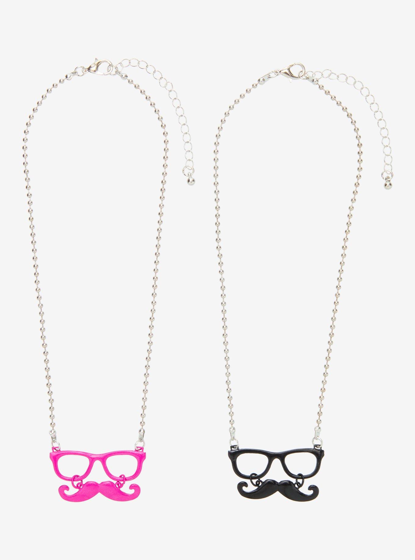 Mustache Glasses Nerd Best Friend Necklace Set, , hi-res