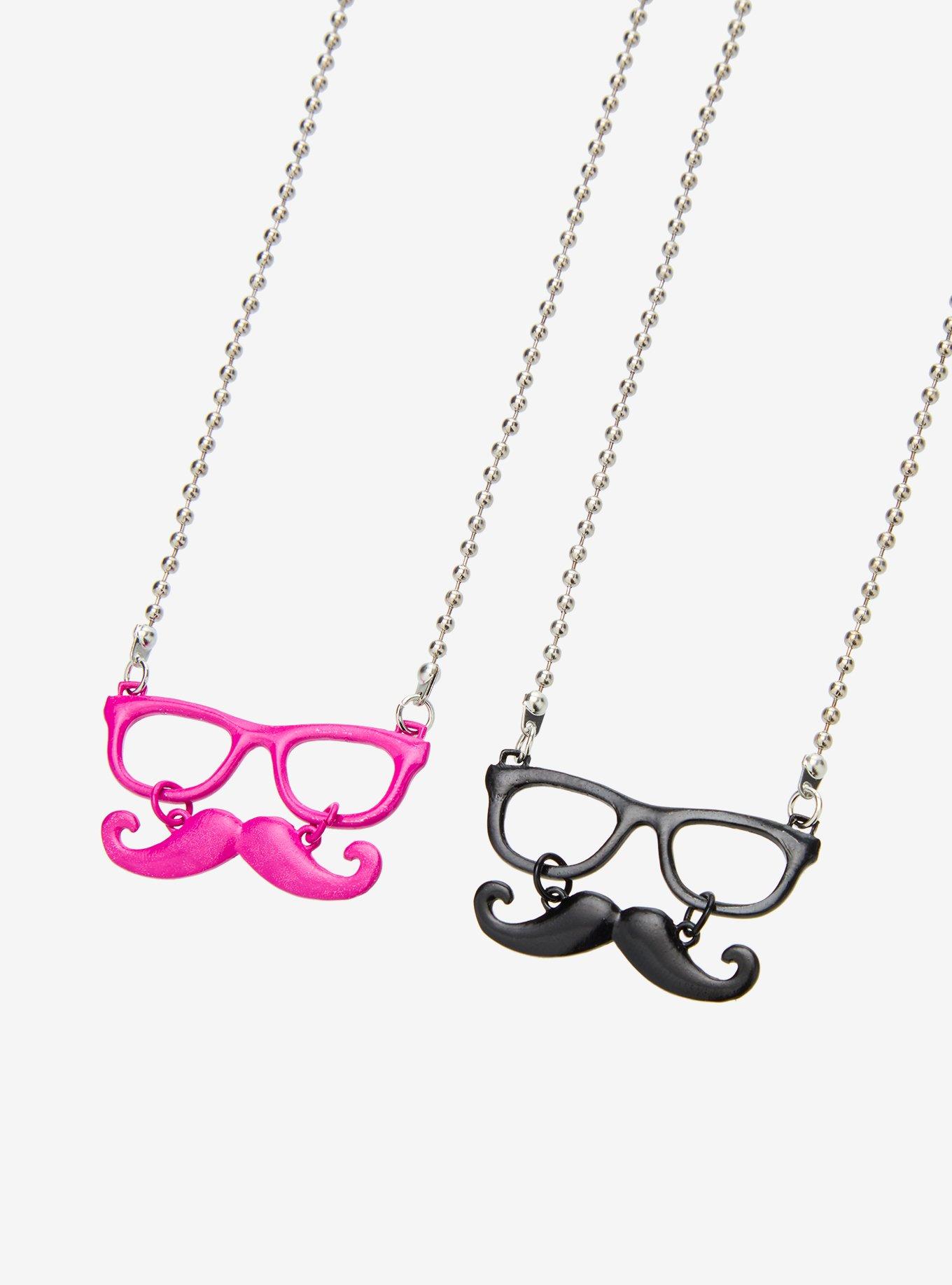 Mustache Glasses Nerd Best Friend Necklace Set, , alternate