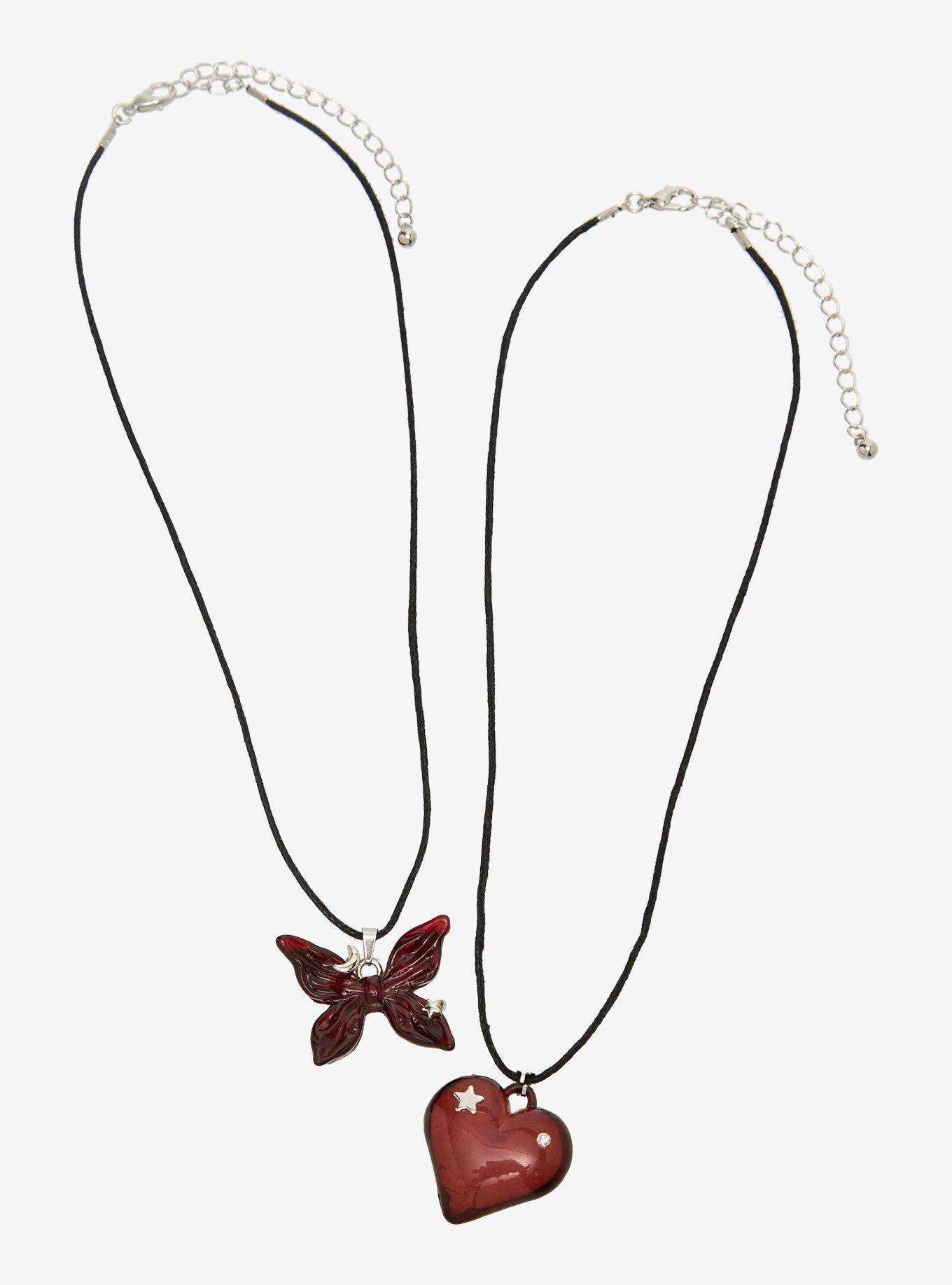 Social Collision Bubble Butterfly Heart Best Friend Necklace Set, , hi-res