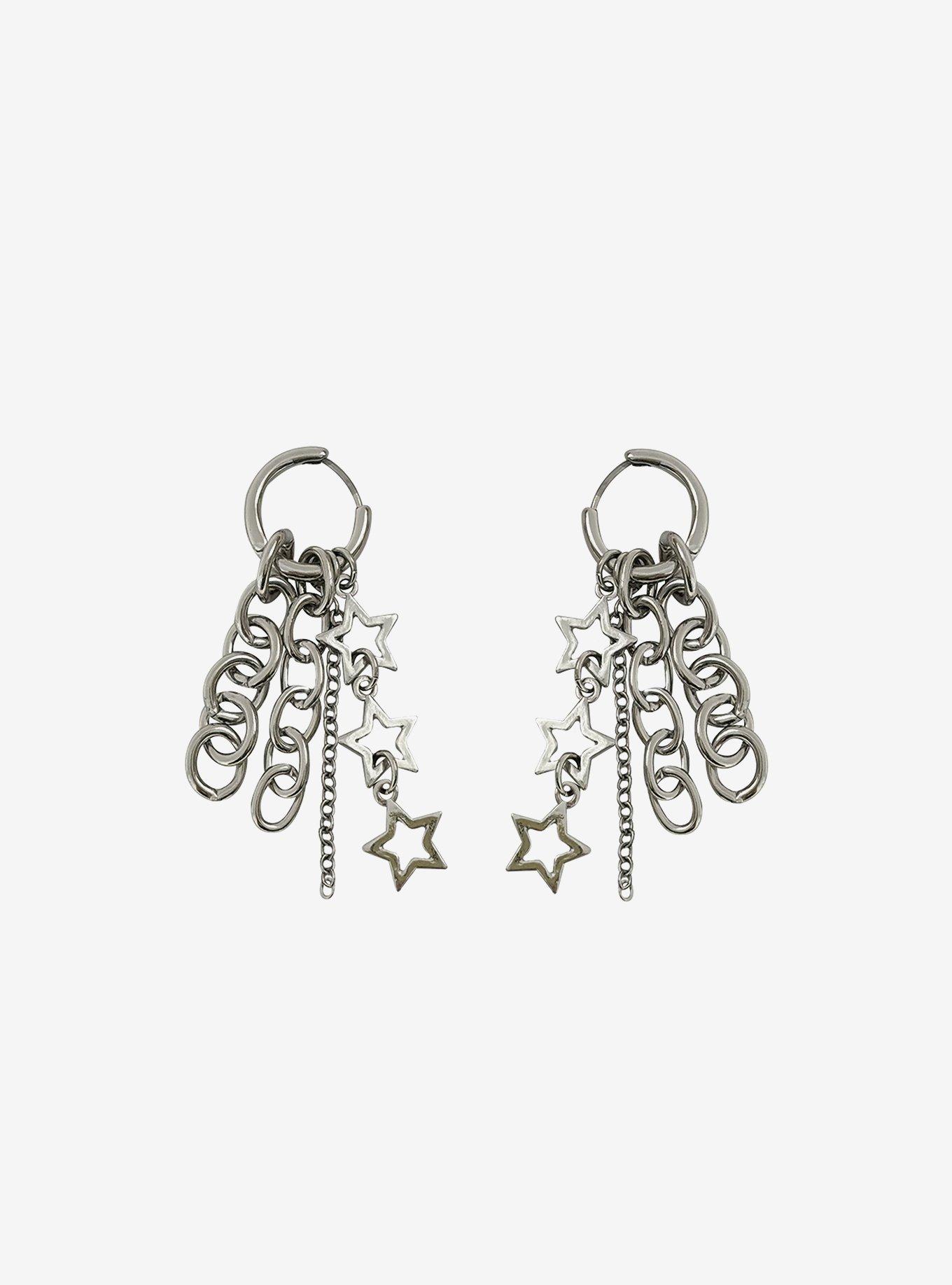 Social Collision Star Chain Huggie Hoop Earrings, , hi-res