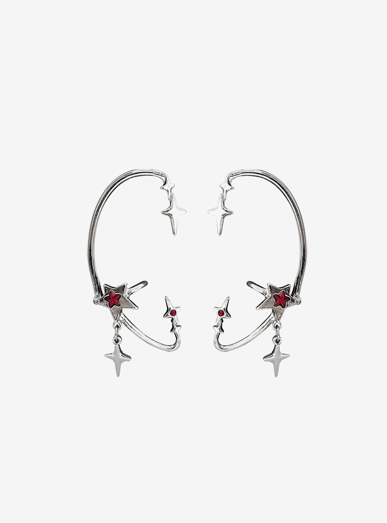 Social Collision Red Gem Star Cuff Earring Set, , hi-res