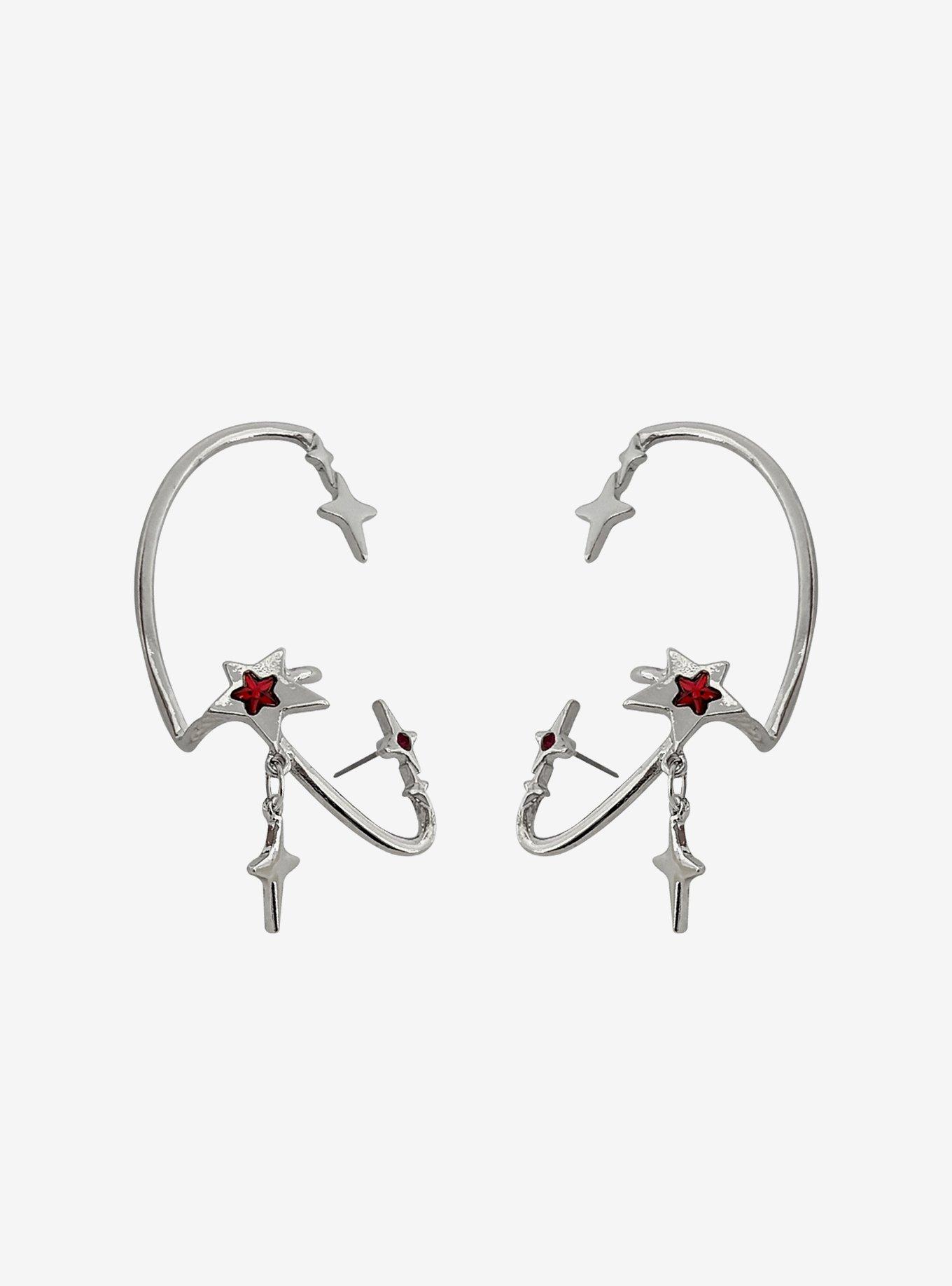 Social Collision Red Gem Star Cuff Earring Set, , alternate