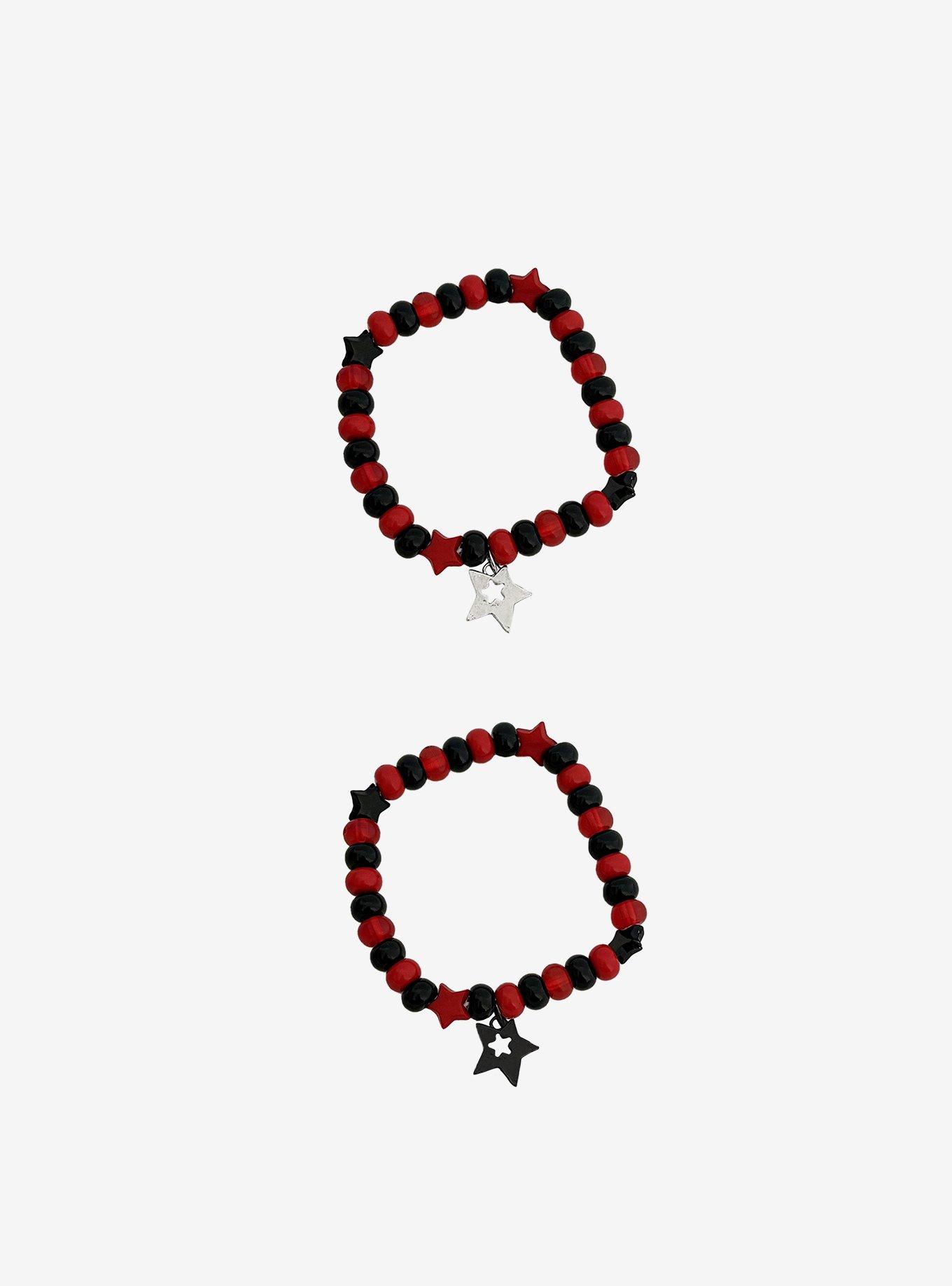 Social Collision Black & Red Star Best Friend Bead Bracelet Set, , hi-res