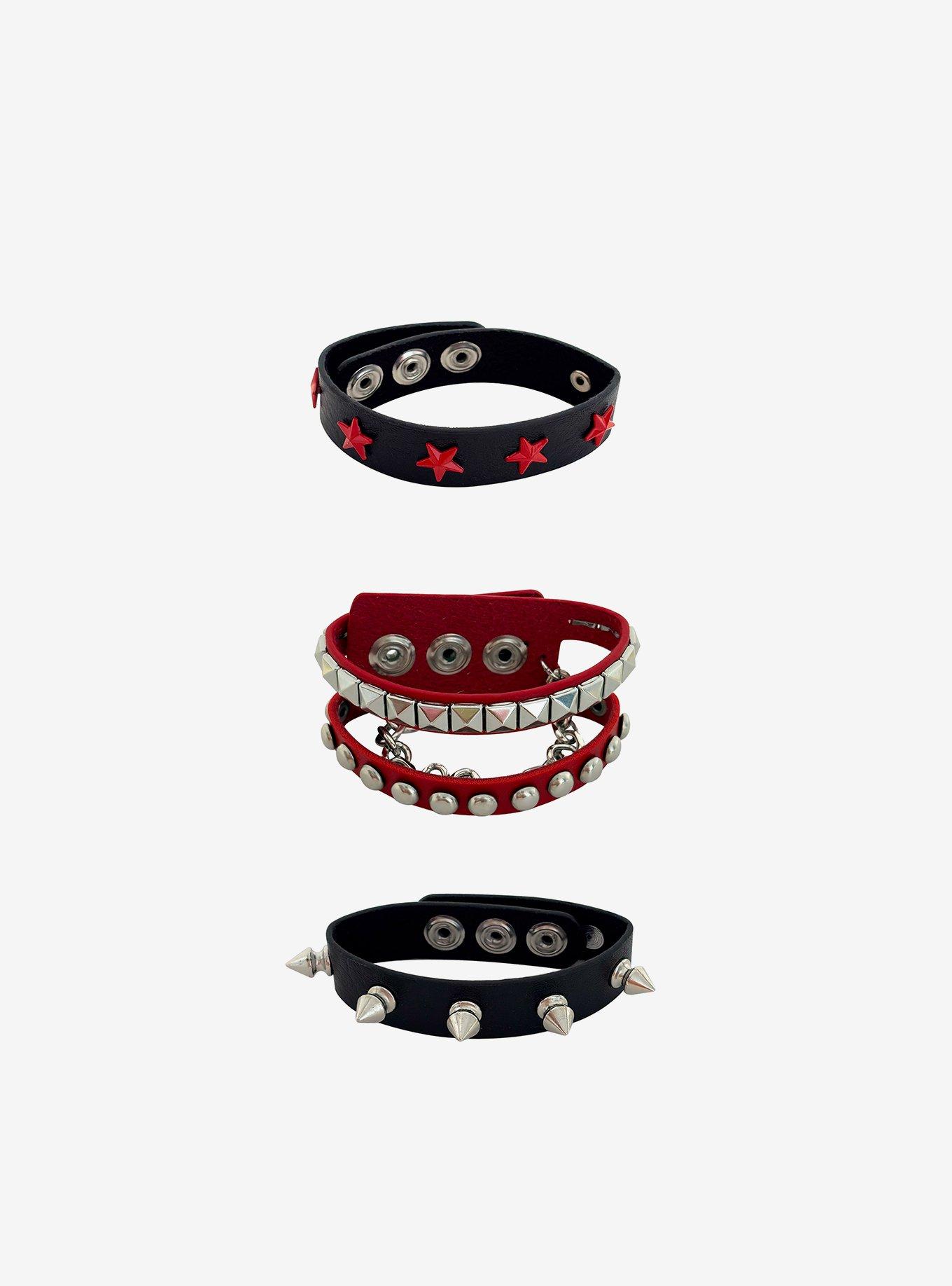 Social Collision Black & Red Stud Cuff Bracelet Set, , hi-res