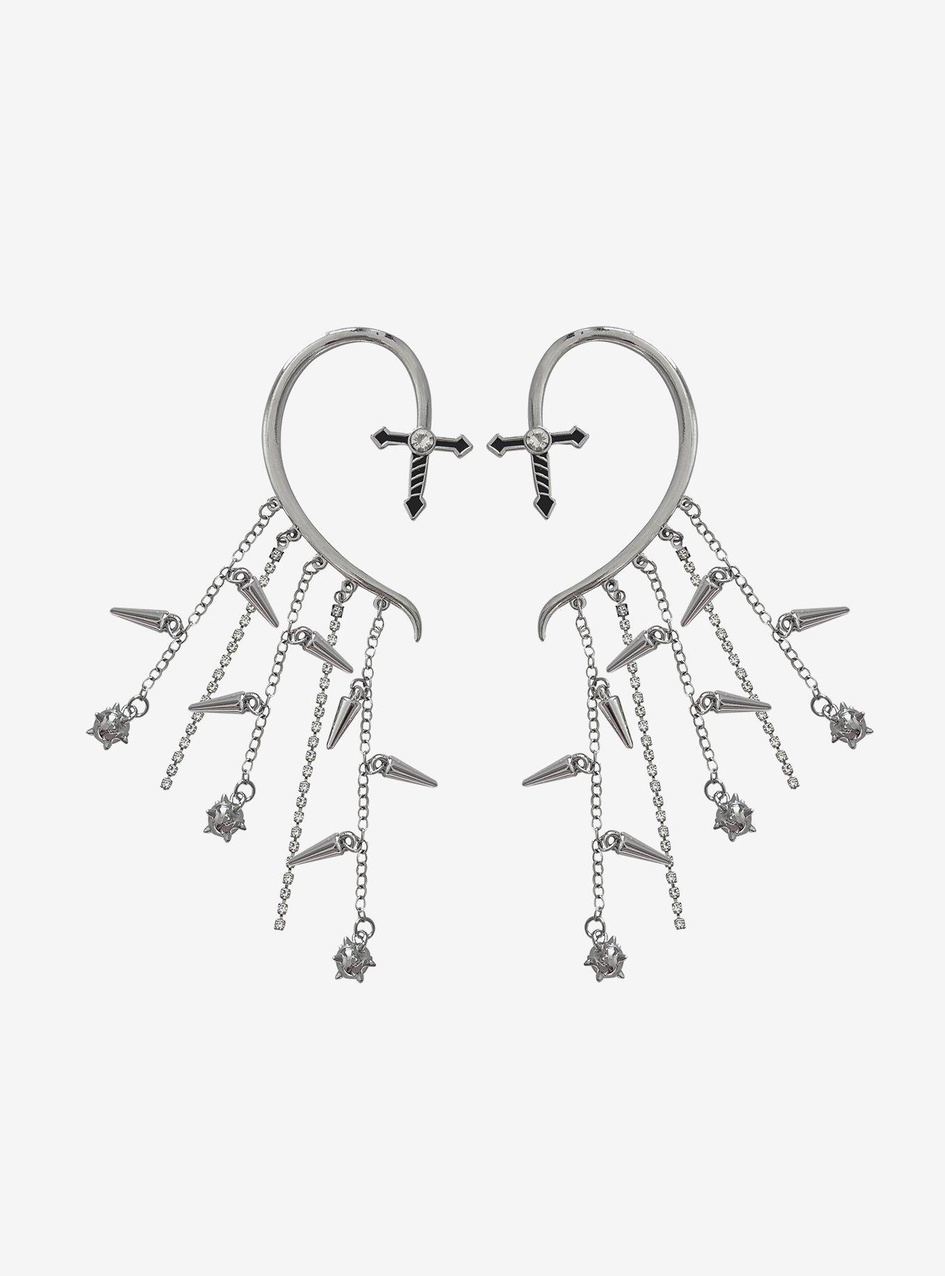 Dagger Spike Chain Cuff Earring Set, , hi-res