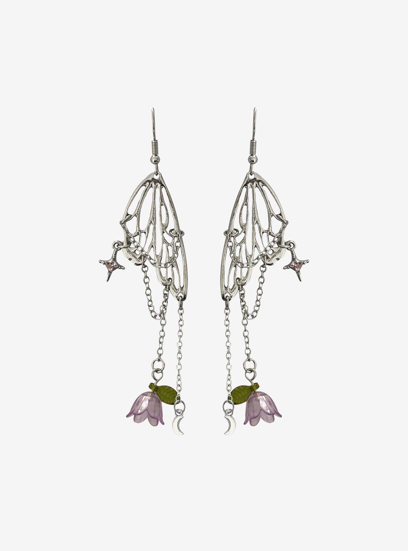 Thorn & Fable Floral Butterfly Wing Drop Earrings, , hi-res