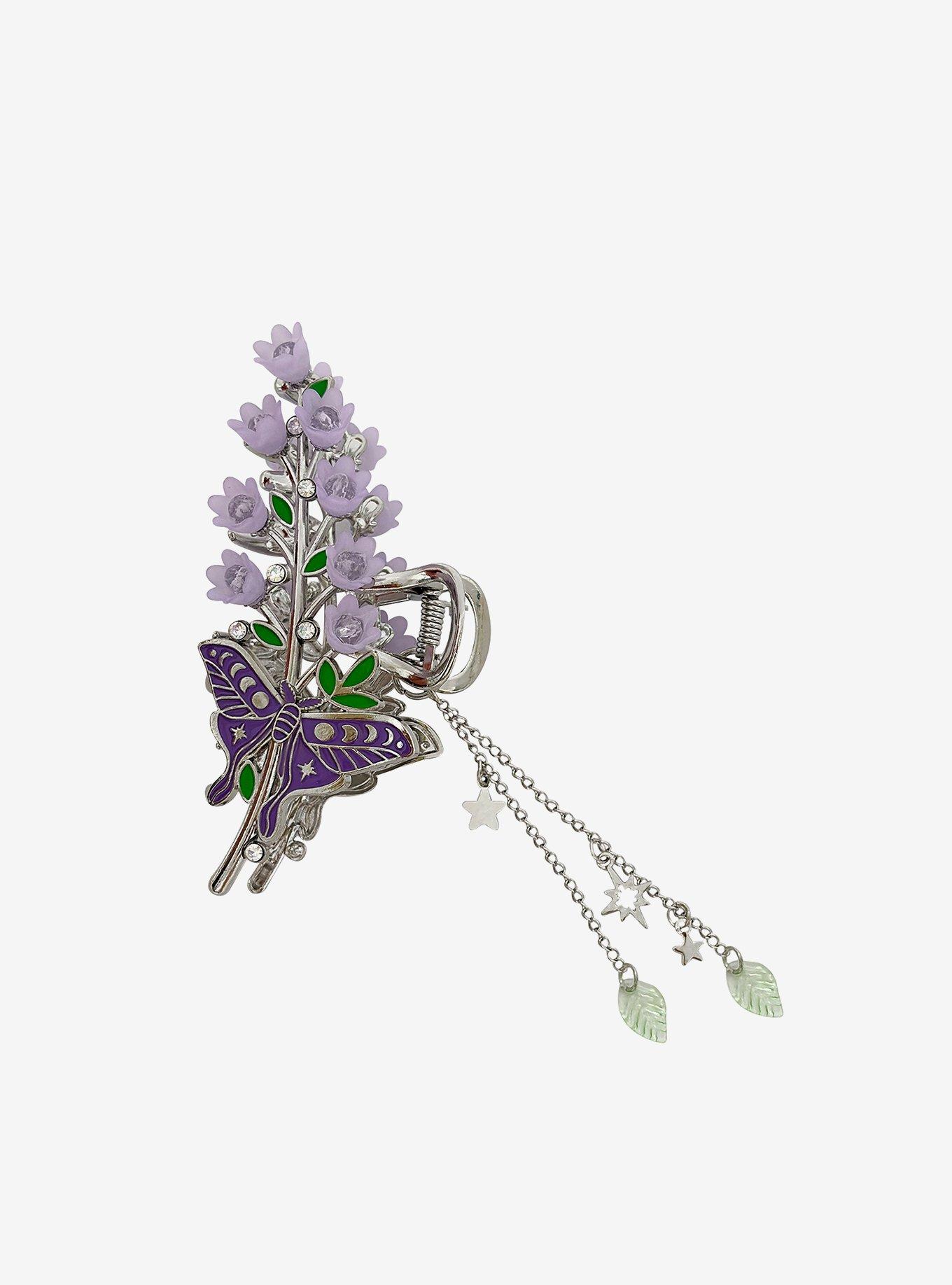Thorn & Fable Purple Flower Moth Claw Hair Clip, , hi-res