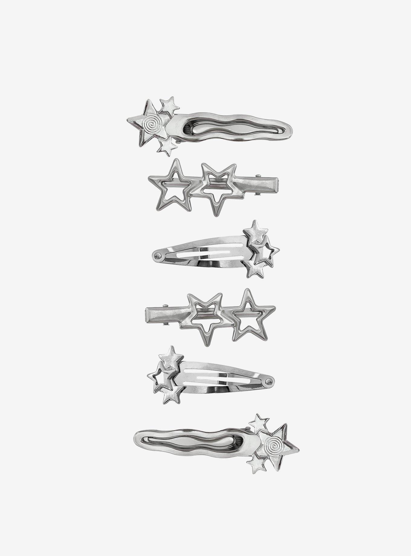 Social Collision Silver Star Hair Clip Set, , hi-res