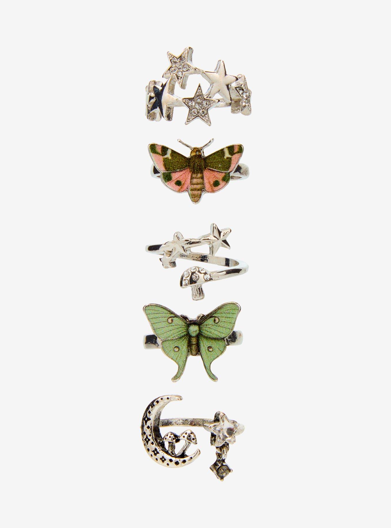 Thorn & Fable Celestial Moth Mushroom Ring Set, , hi-res