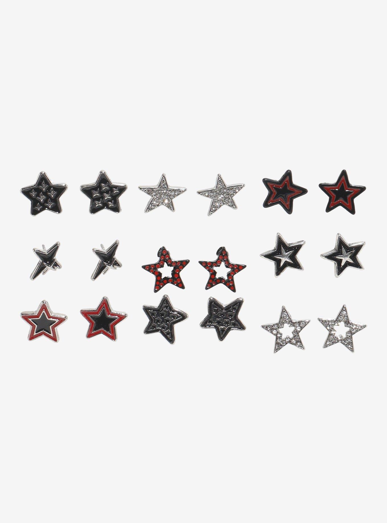 Social Collision Black & Red Bling Star Stud Earring Set, , hi-res